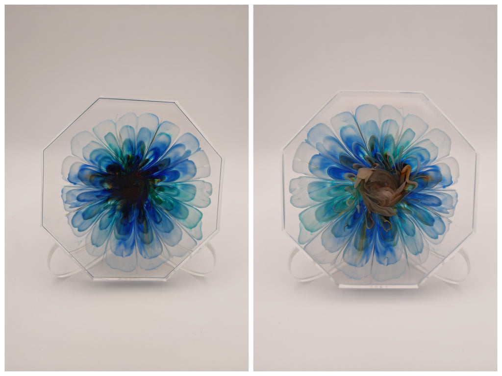 Resin Coaster Set with Holder: Double Sided Epoxy Art, Blooming Floral Design