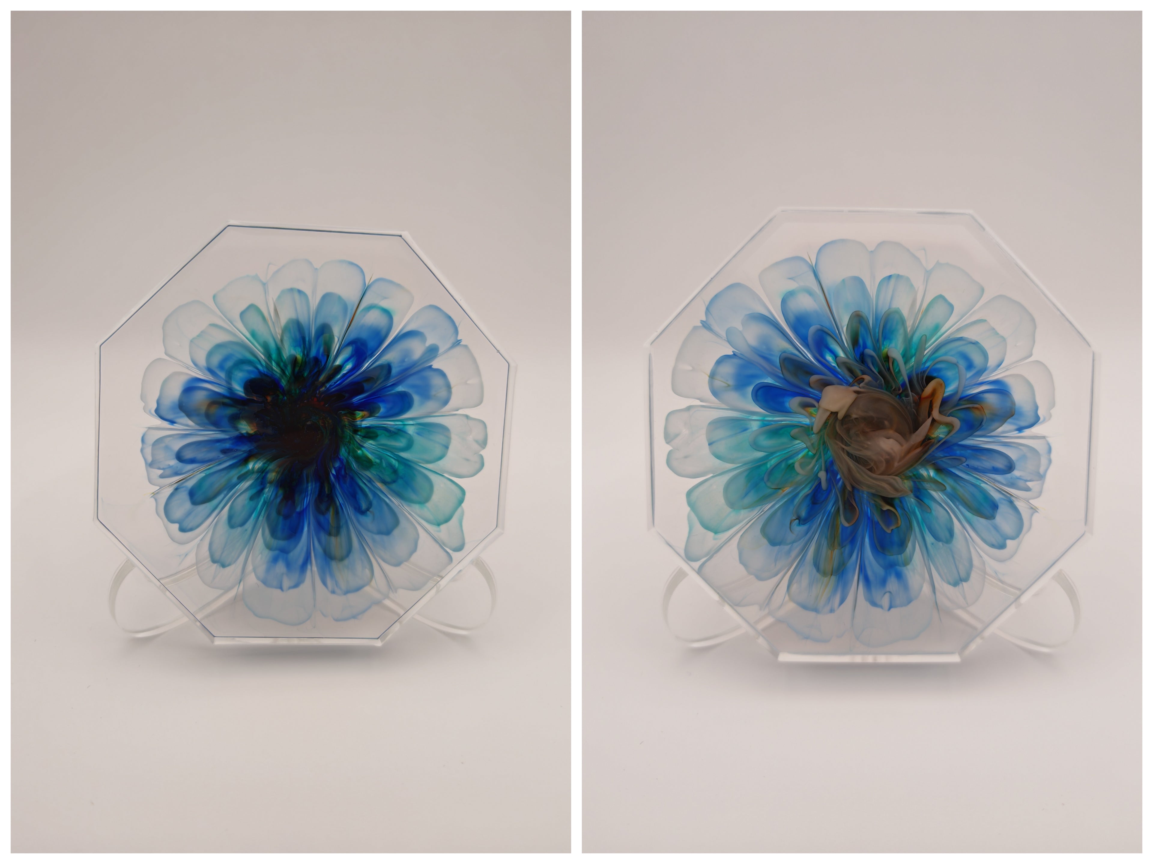 Resin Coaster Set with Holder: Double Sided Epoxy Art, Blooming Floral Design