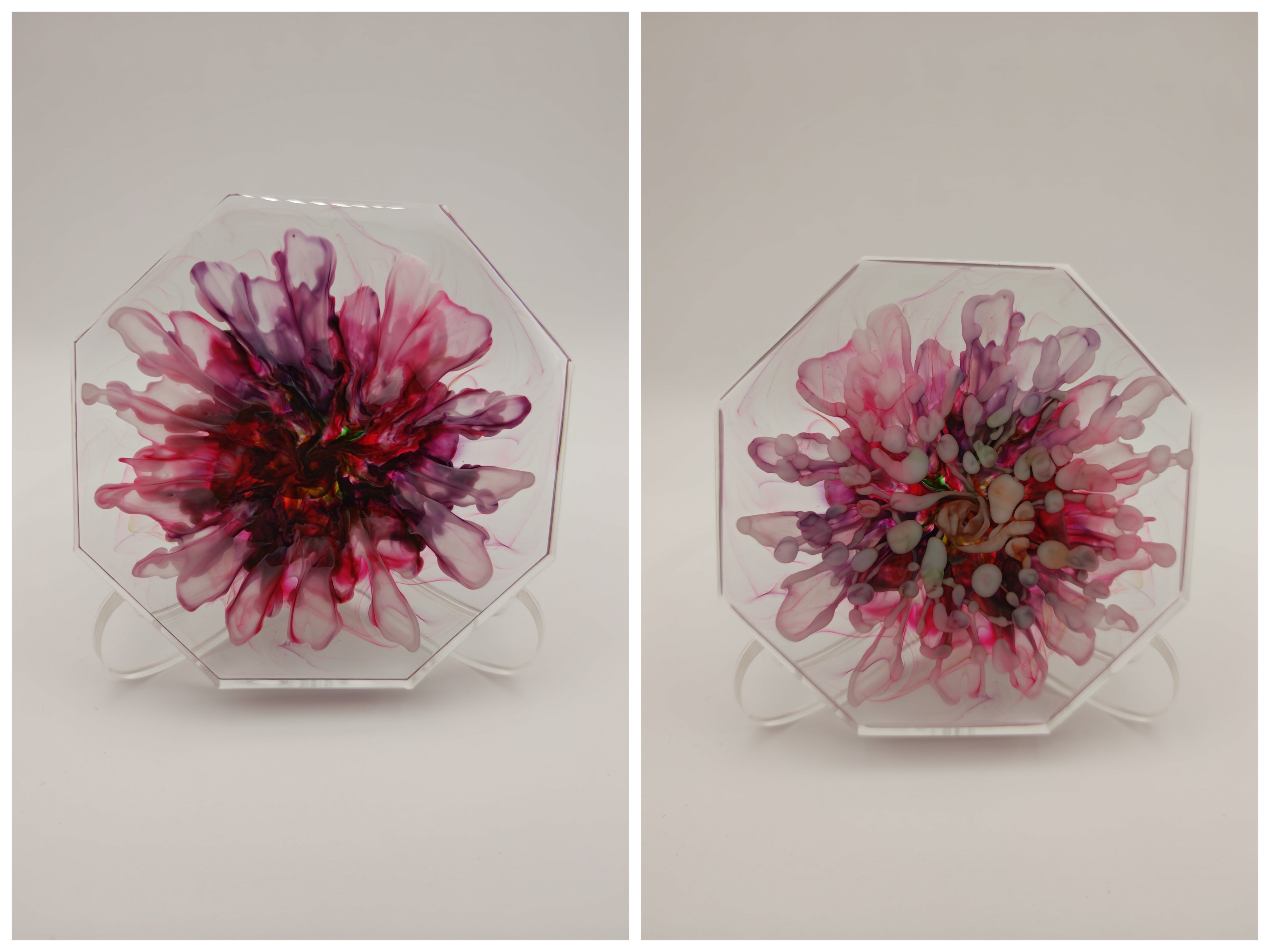 Resin Coaster Set with Holder: Double Sided Epoxy Art, Blooming Floral Design