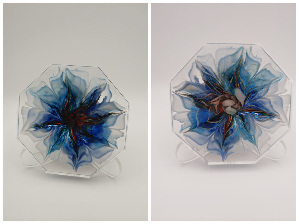 Resin Coaster Set with Holder: Double Sided Epoxy Art, Blooming Floral Design