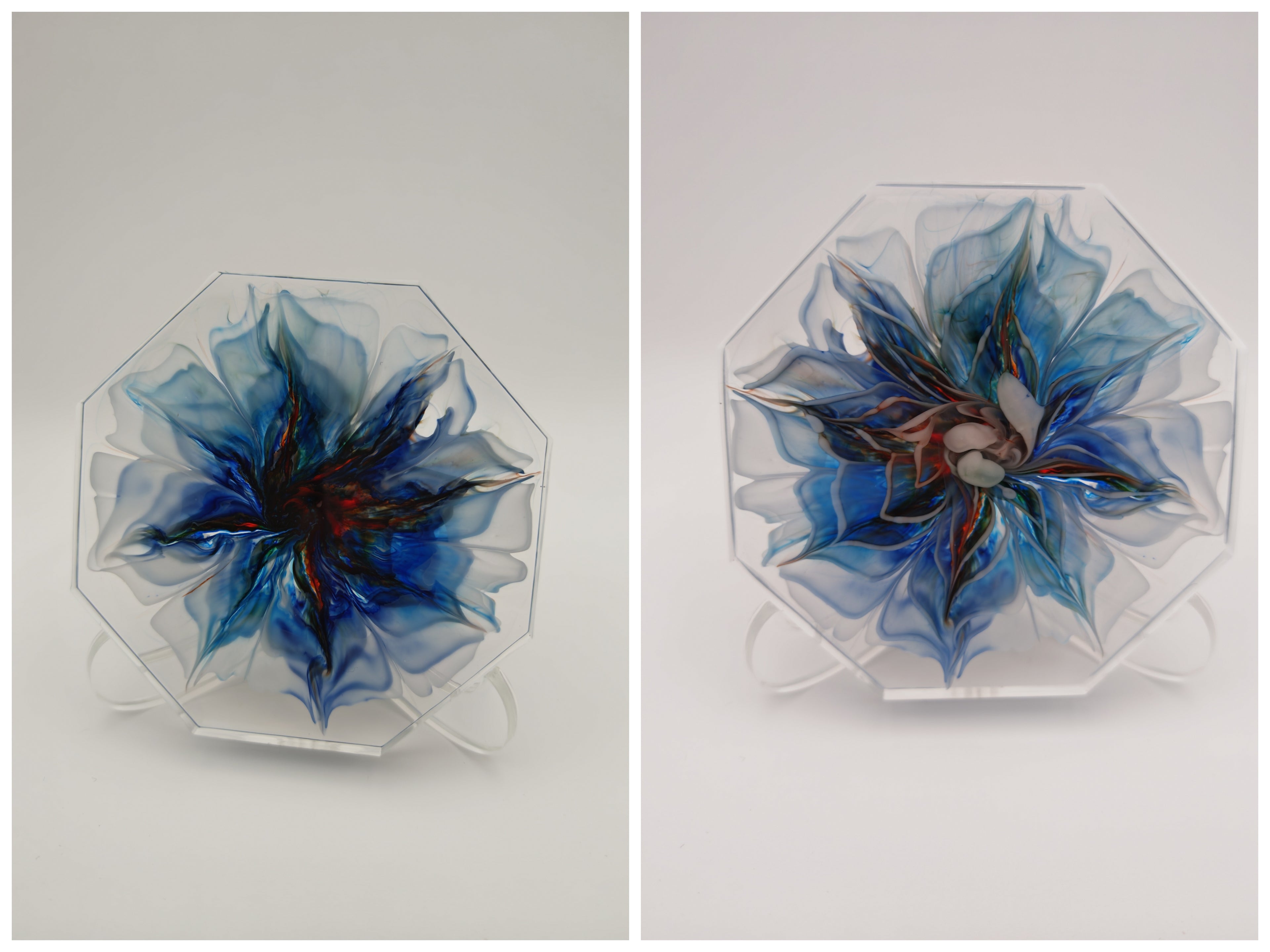 Resin Coaster Set with Holder: Double Sided Epoxy Art, Blooming Floral Design