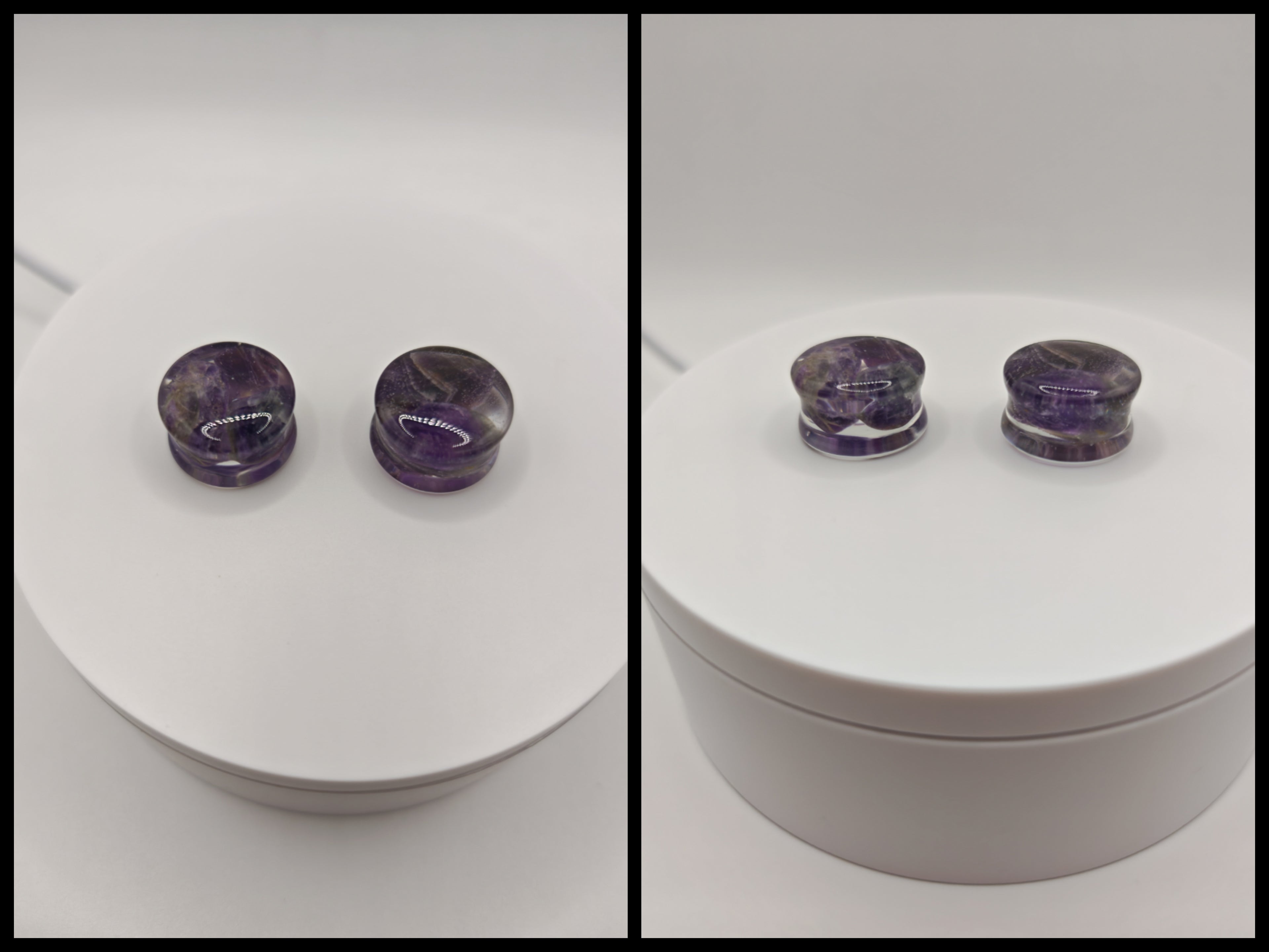 Handmade Resin Crystal Gauges: Round Plugs with Amethyst, Green Aventurine, Tiger Eye, Red Jasper, Lapis Lazuli | Resin & Stone Tunnels