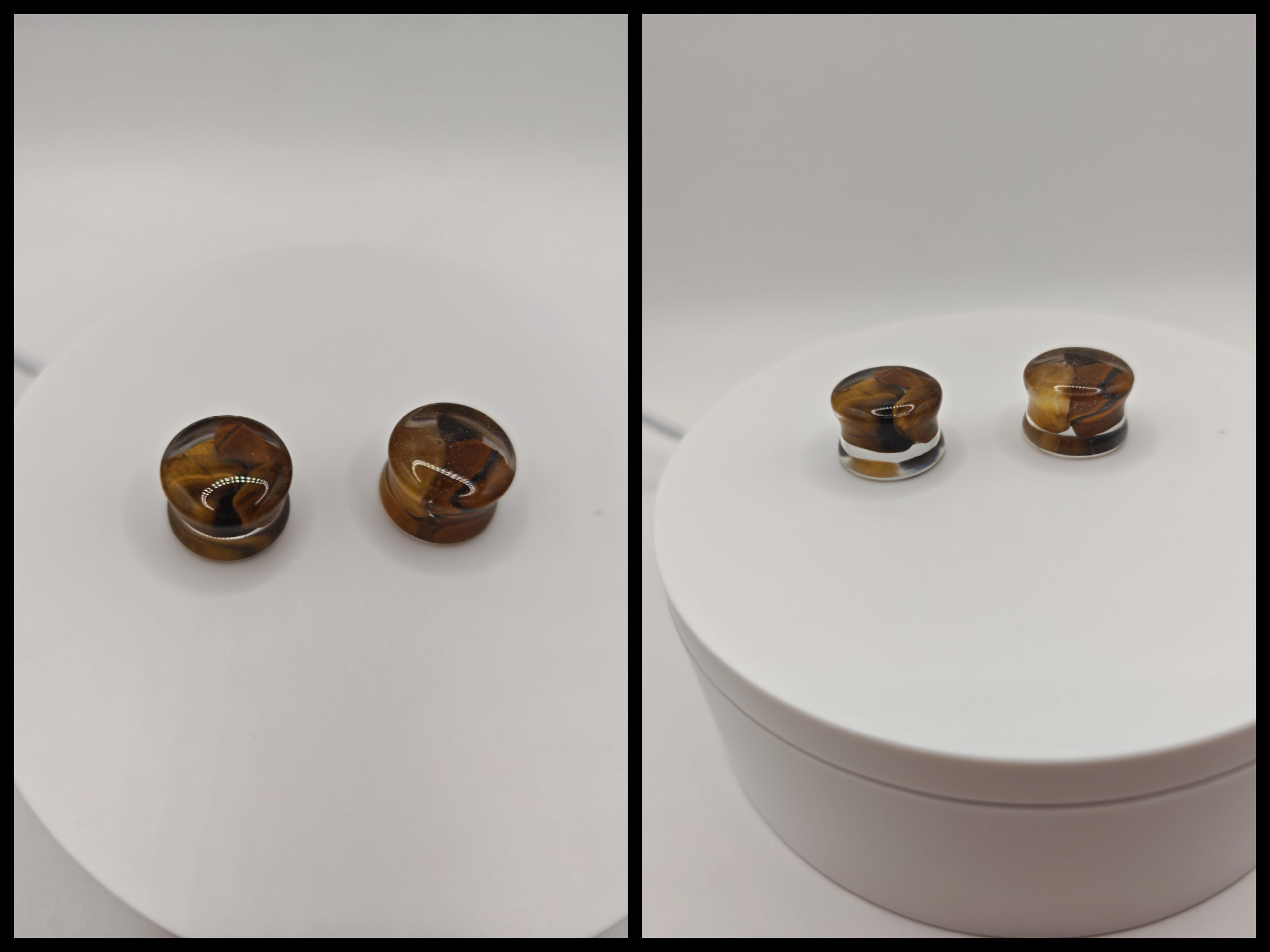 Handmade Resin Crystal Gauges: Round Plugs with Amethyst, Green Aventurine, Tiger Eye, Red Jasper, Lapis Lazuli | Resin & Stone Tunnels