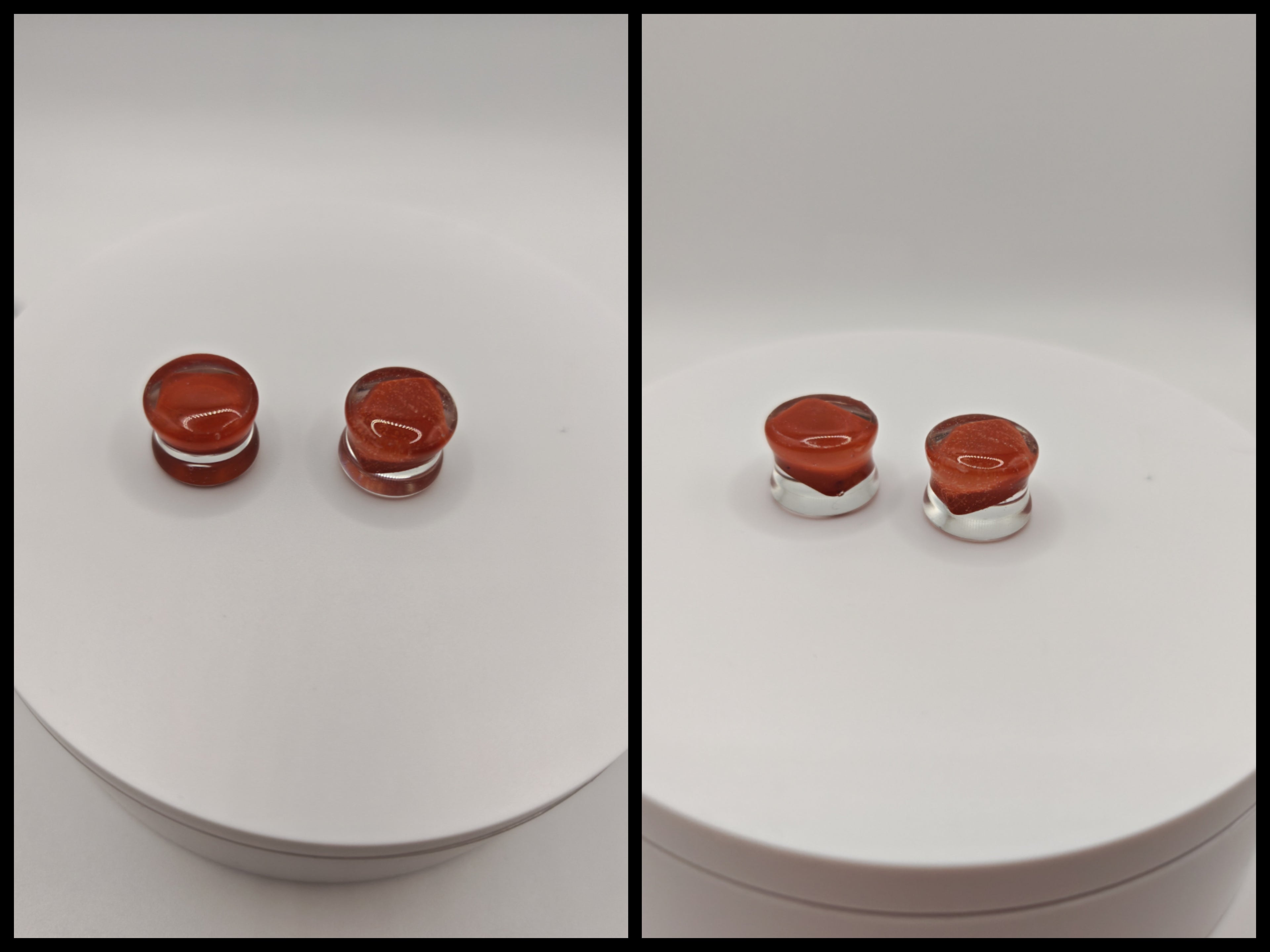 Handmade Resin Crystal Gauges: Round Plugs with Amethyst, Green Aventurine, Tiger Eye, Red Jasper, Lapis Lazuli | Resin & Stone Tunnels