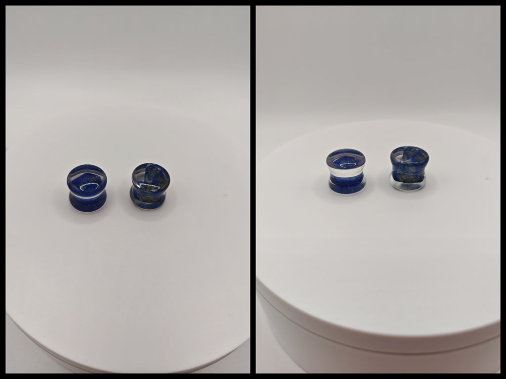 Handmade Resin Crystal Gauges: Round Plugs with Amethyst, Green Aventurine, Tiger Eye, Red Jasper, Lapis Lazuli | Resin & Stone Tunnels