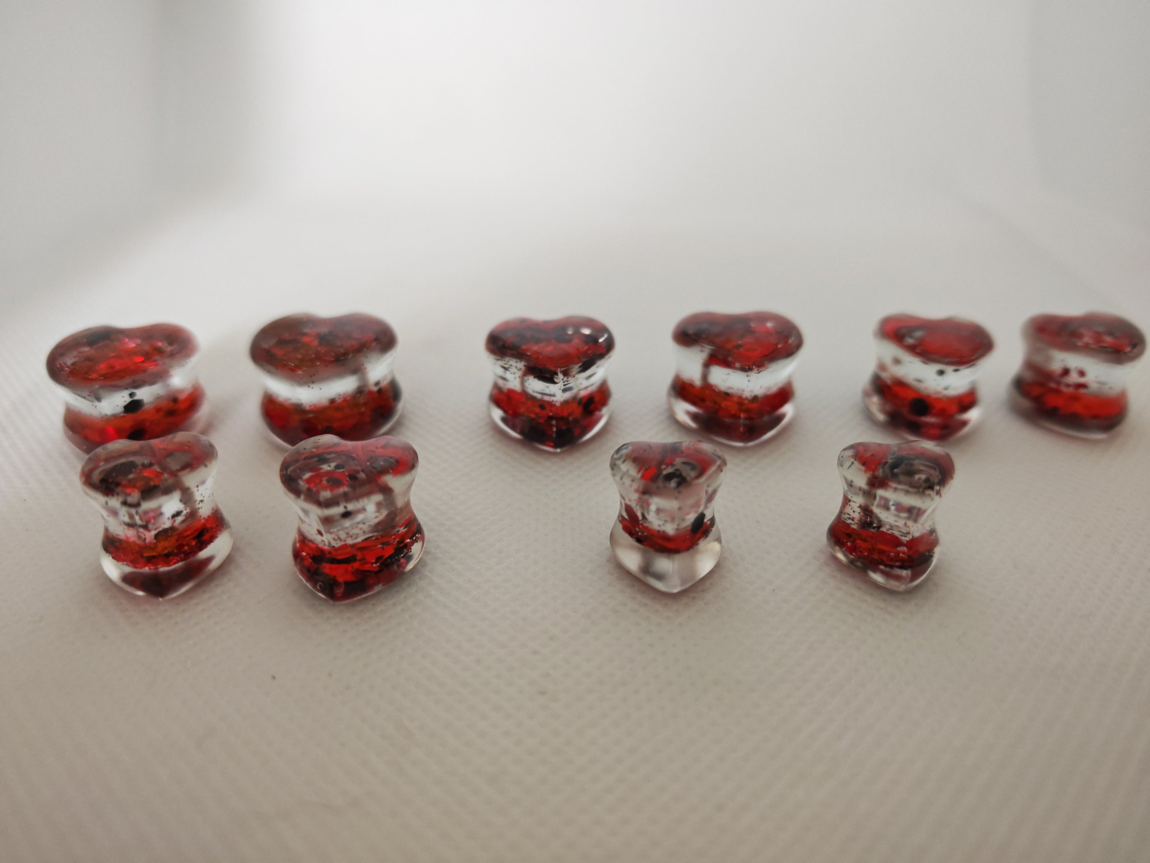 Red & Black Glitter Heart Ear Tunnels: Handmade Resin Gauges