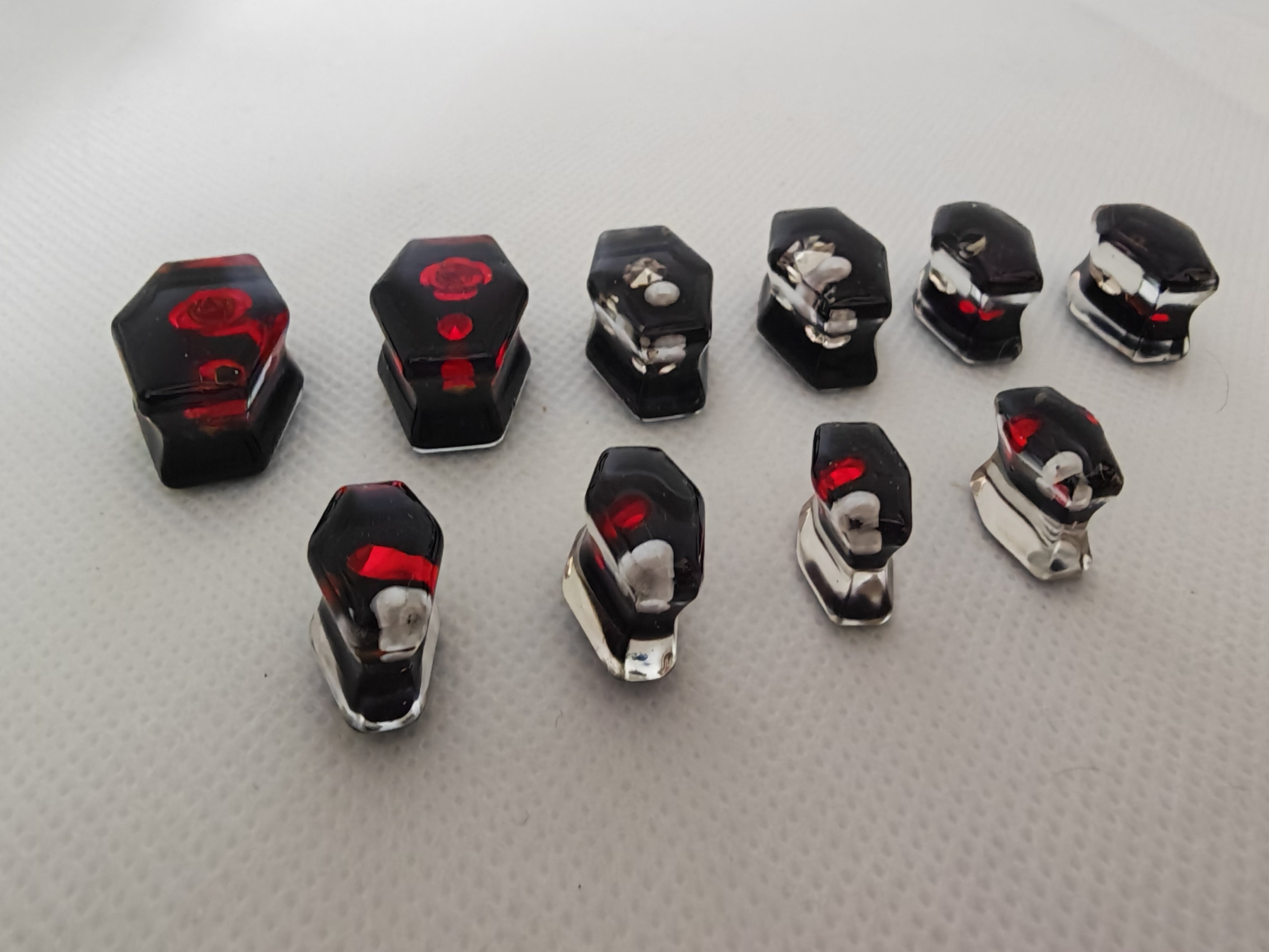 Gothic Coffin Ear Gauges: Black Resin Plugs with Red Rose & Rhinestones