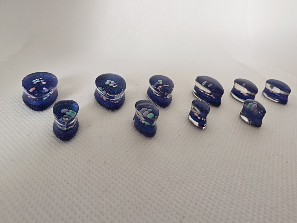 Teardrop Resin Ear Gauges- Blue with Pastel Balls, Handmade Cosmic Plugs
