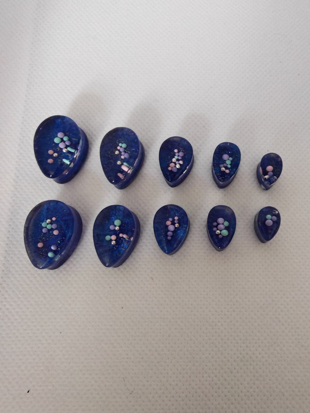 Teardrop Resin Ear Gauges- Blue with Pastel Balls, Handmade Cosmic Plugs