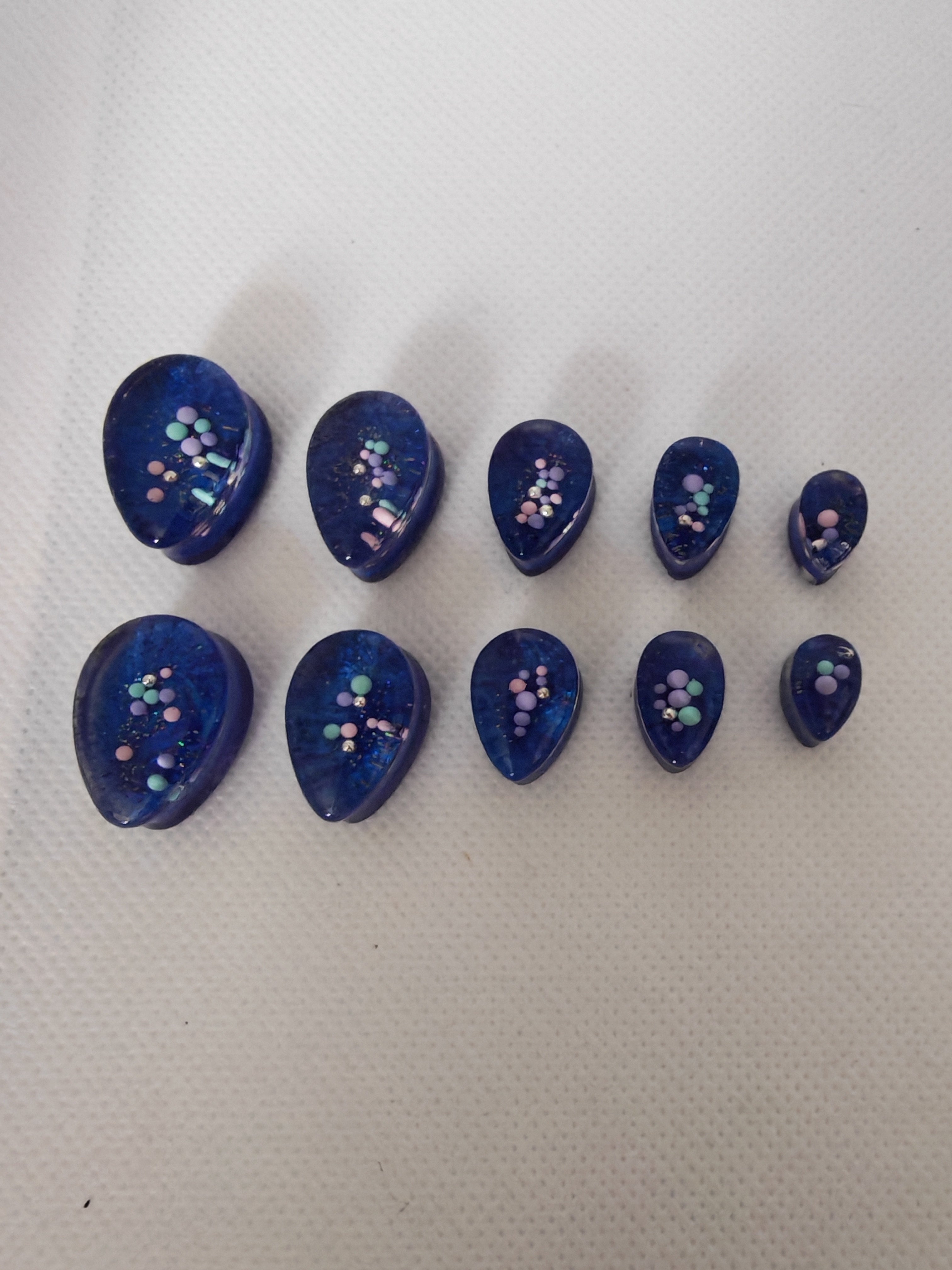 Teardrop Resin Ear Gauges- Blue with Pastel Balls, Handmade Cosmic Plugs