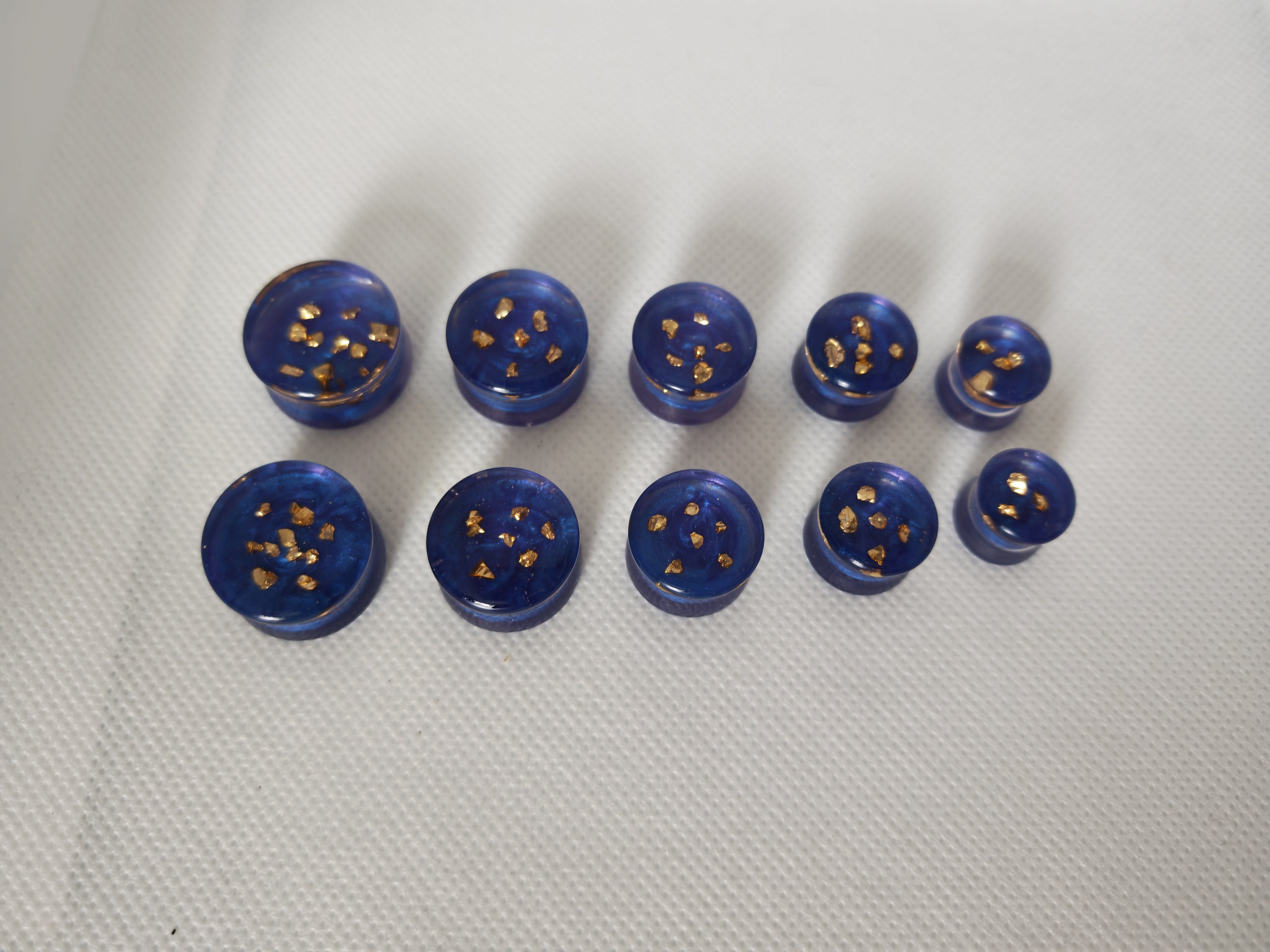 Gold Glass Shard Resin Ear Plugs: Handmade Blue UV Gauges