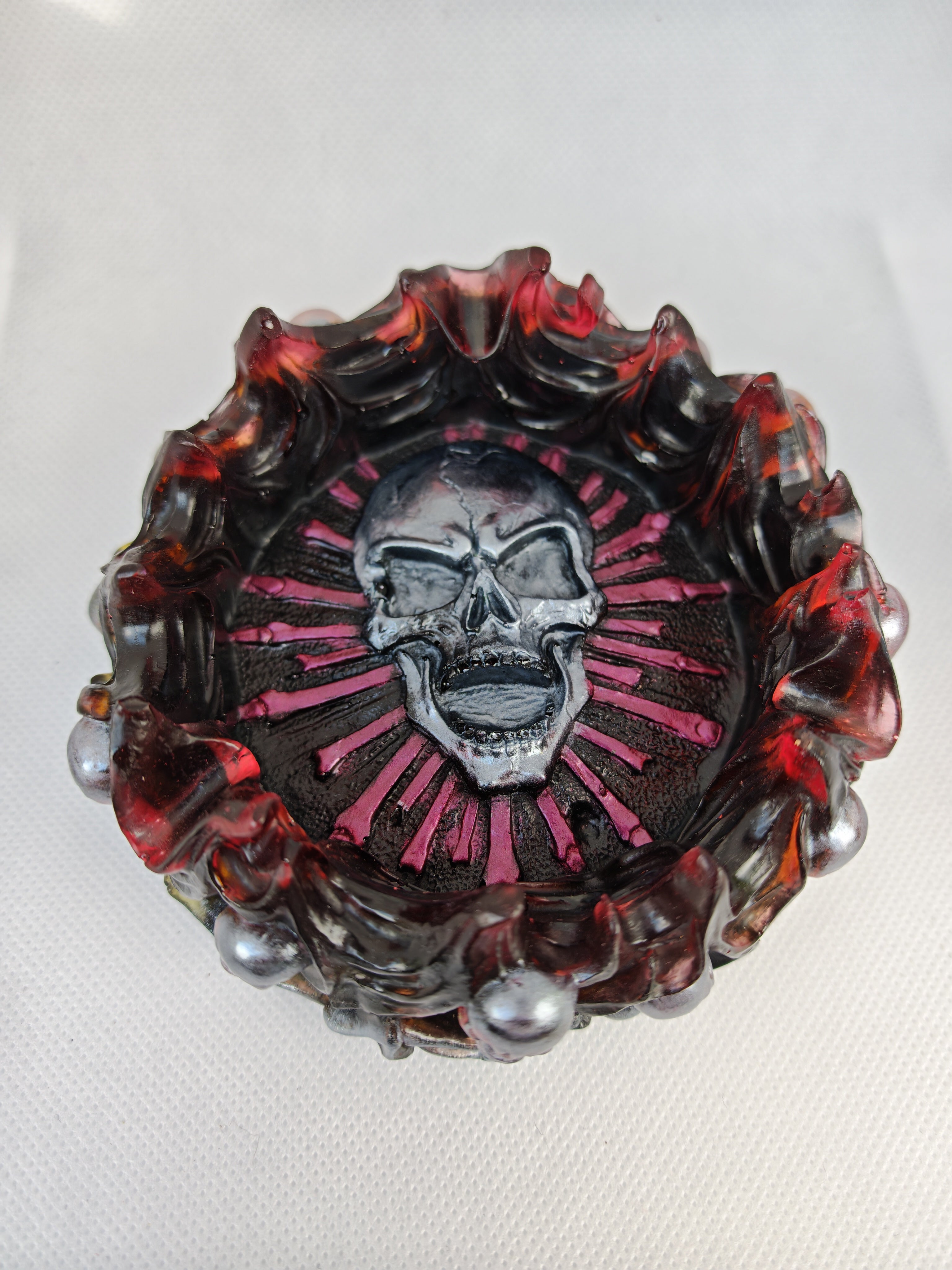 Gothic Skull Resin Flame Tray: Handmade Witchy Decor- Halloween Art