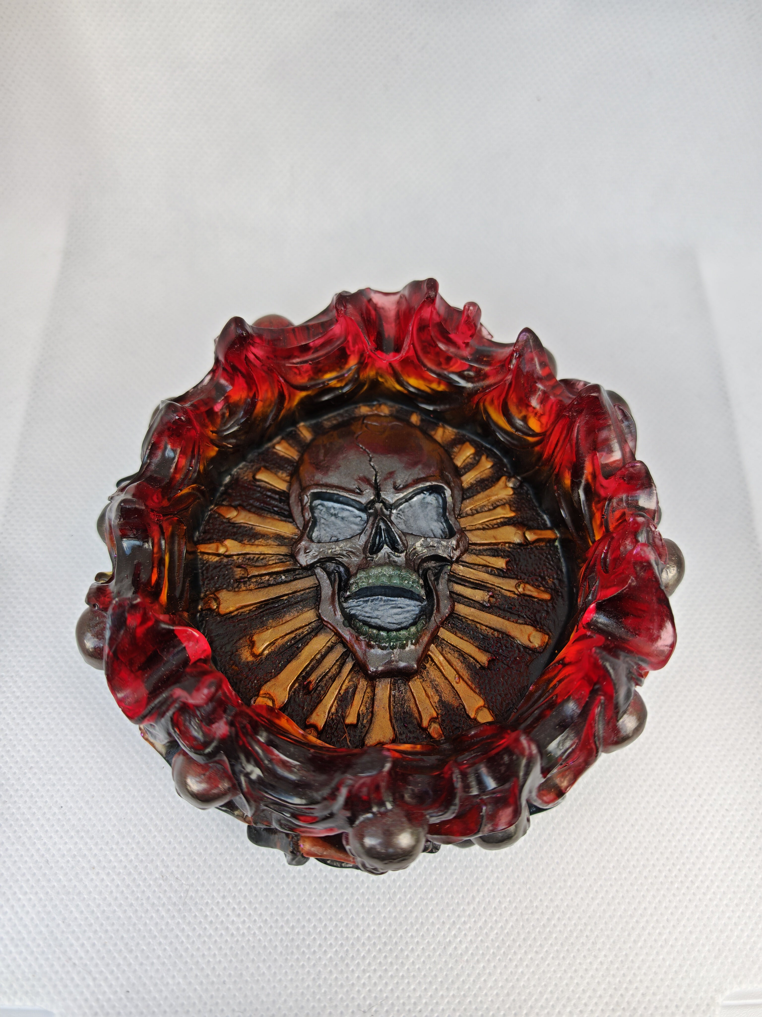 Gothic Skull Resin Flame Tray: Handmade Witchy Decor- Halloween Art