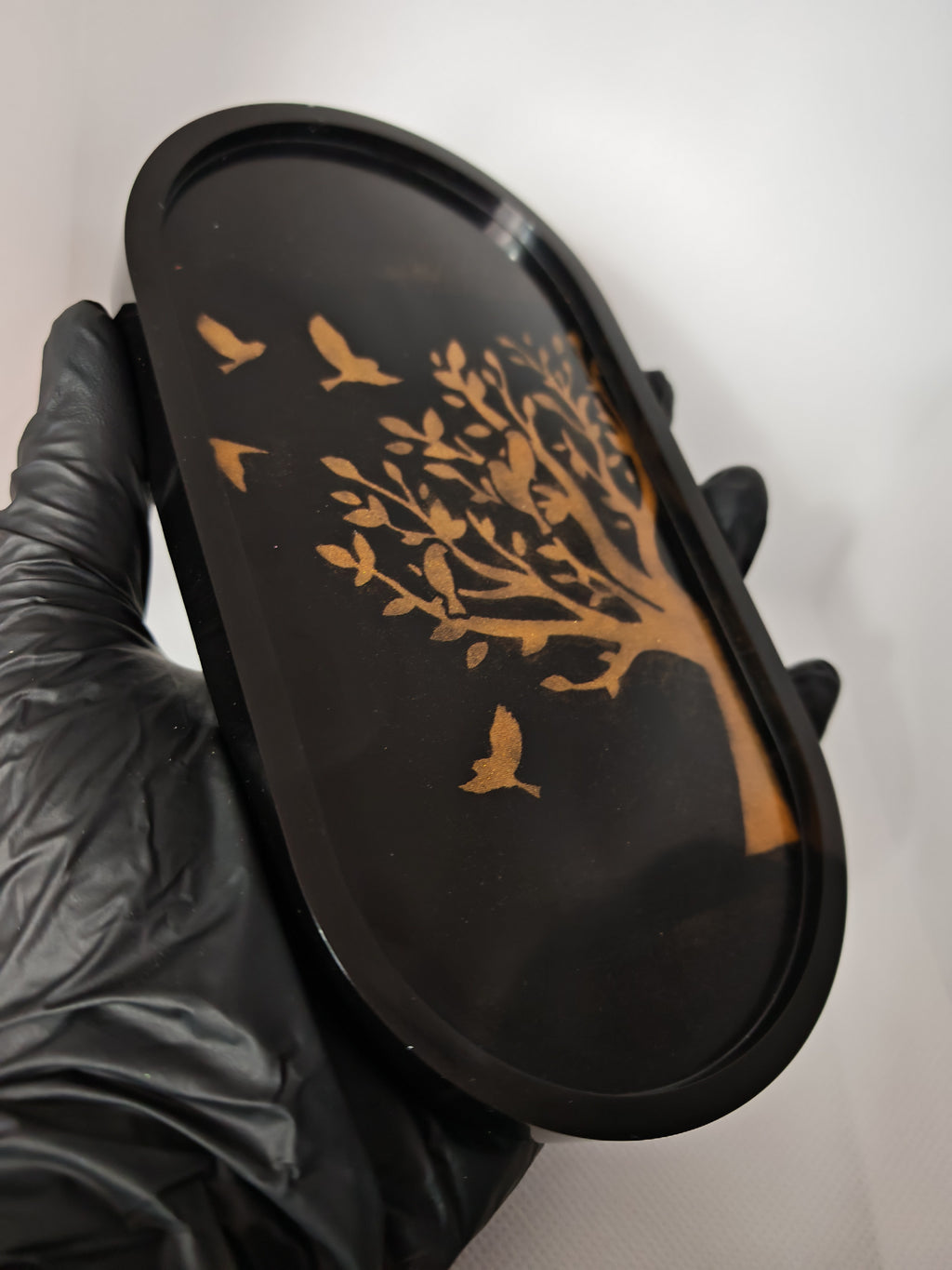 Elegant Gold and Black Resin Tray, Handmade Trinket Dish