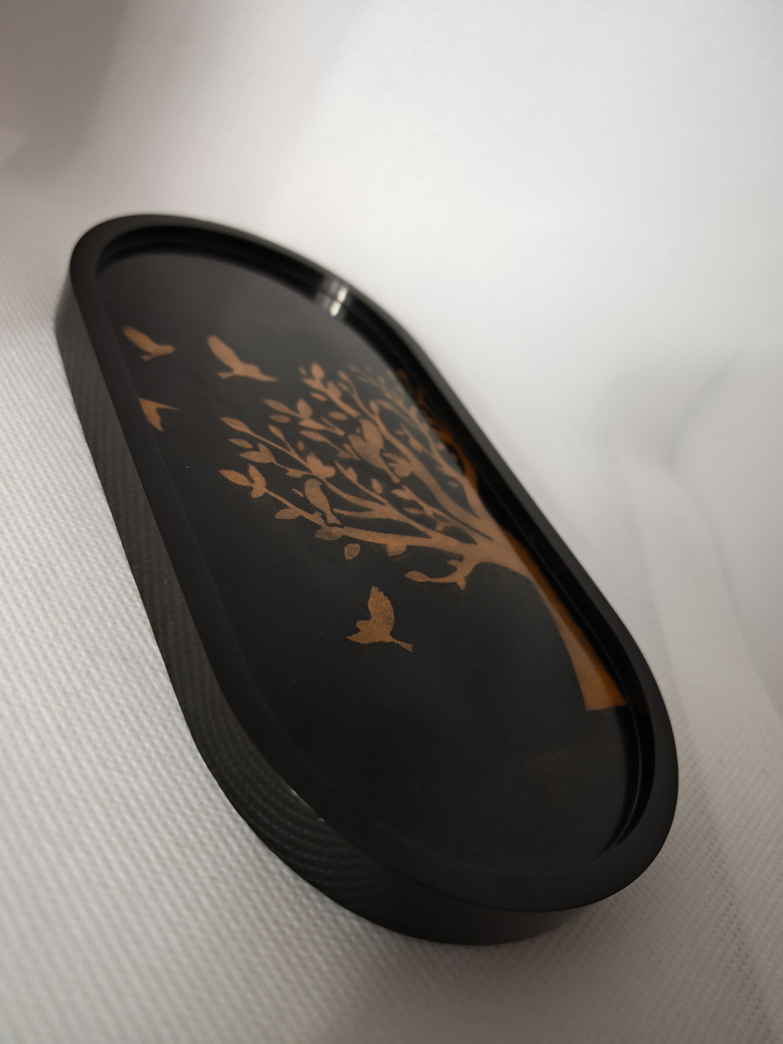 Elegant Gold and Black Resin Tray, Handmade Trinket Dish