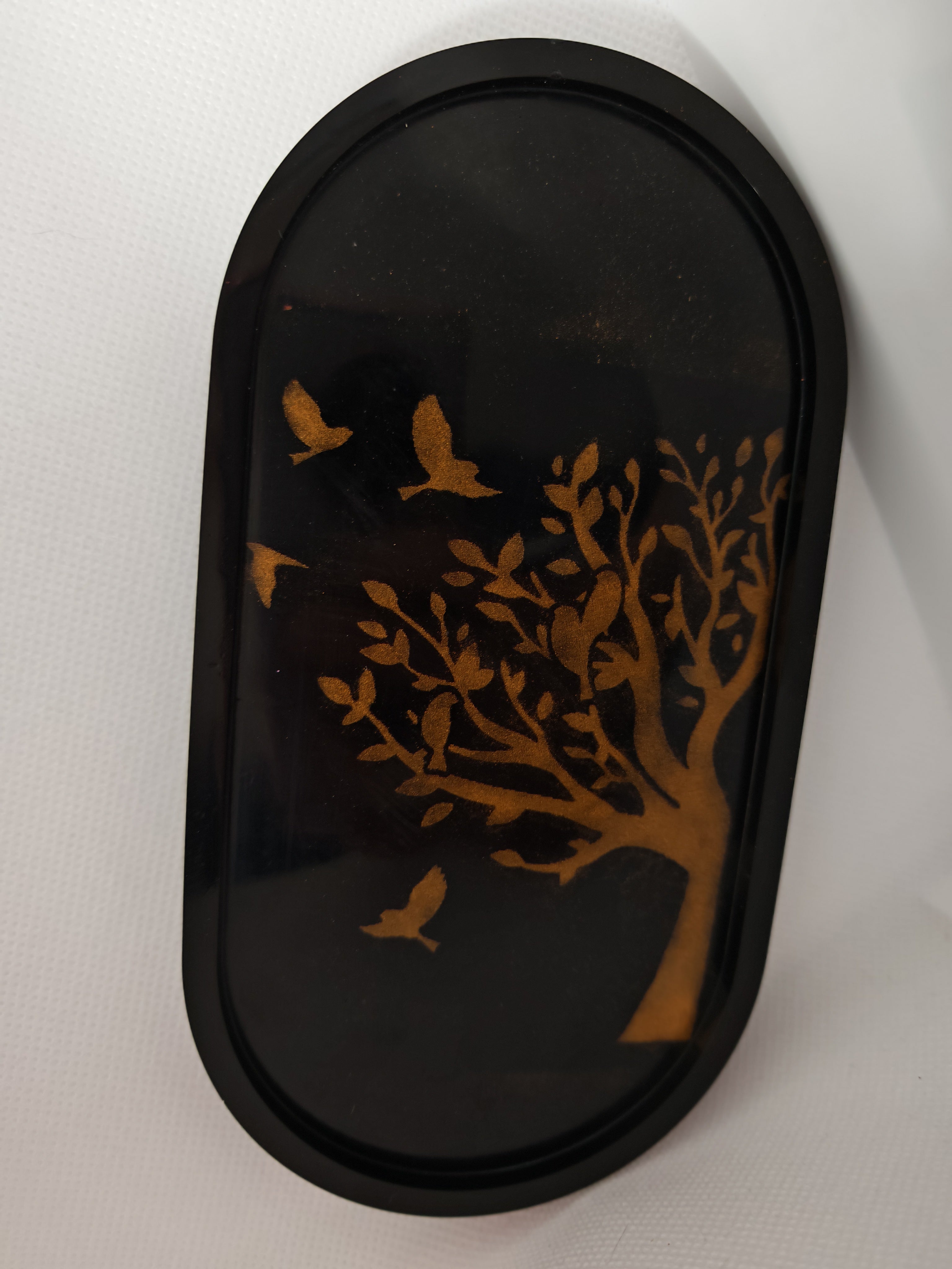 Elegant Gold and Black Resin Tray, Handmade Trinket Dish