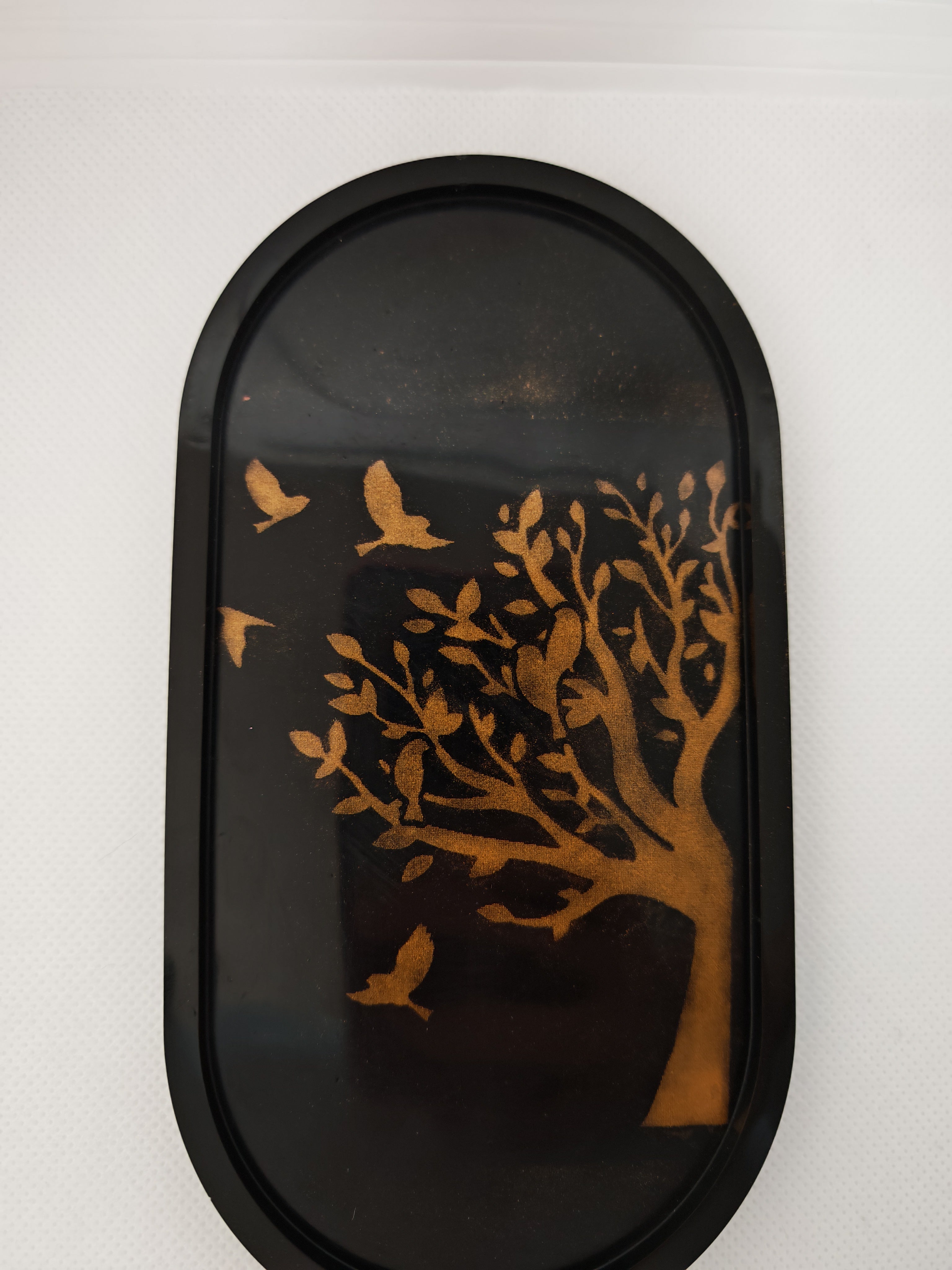 Elegant Gold and Black Resin Tray, Handmade Trinket Dish