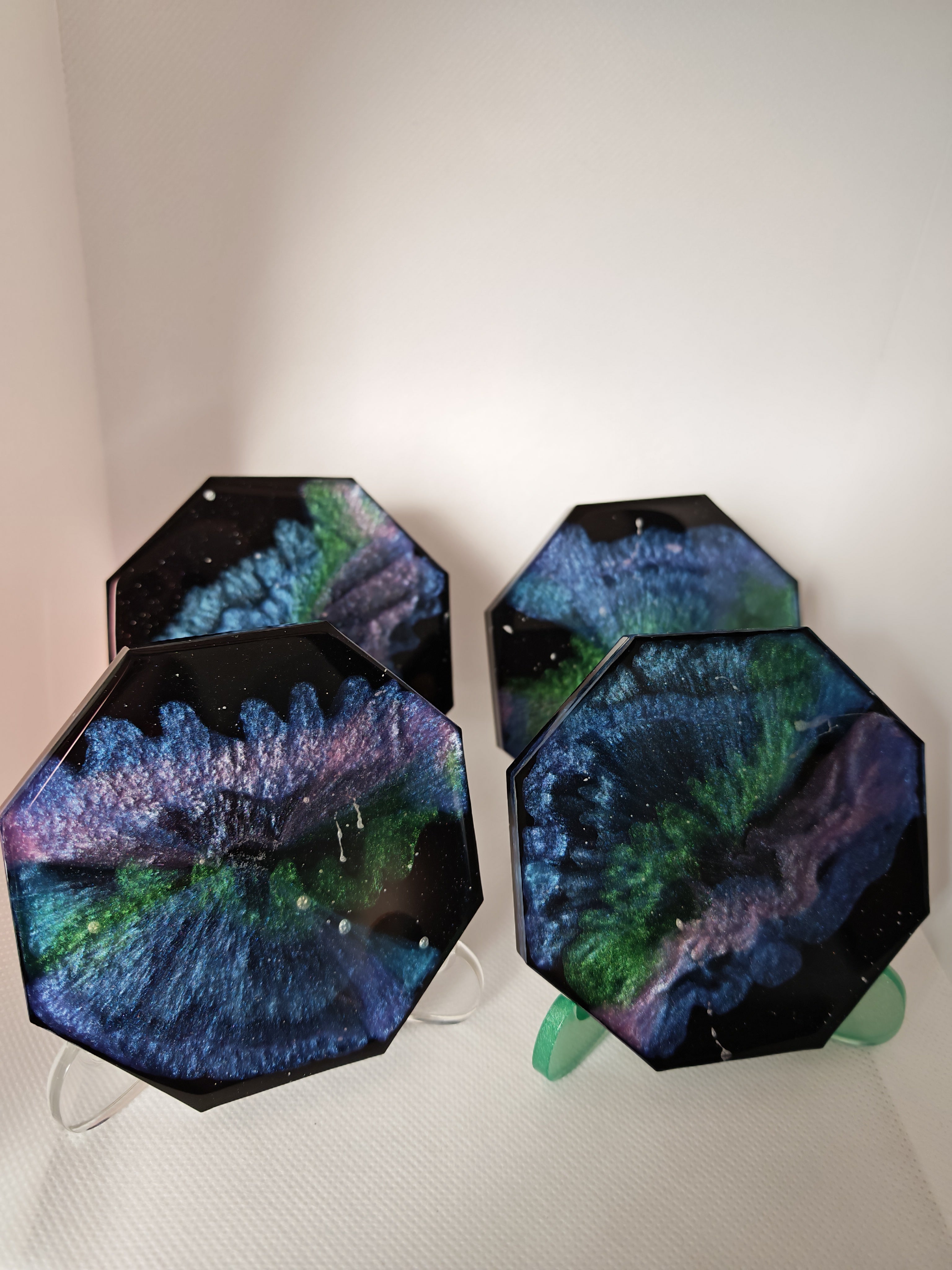 Galaxy Resin Coaster Set: Handmade Octagon Space Art