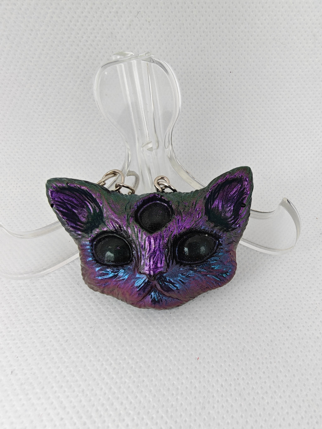 Gothic Cat Keyring Set: Horned and Third Eye Demon Cats- Handmade resin Duo-Unique Devil Cat gift