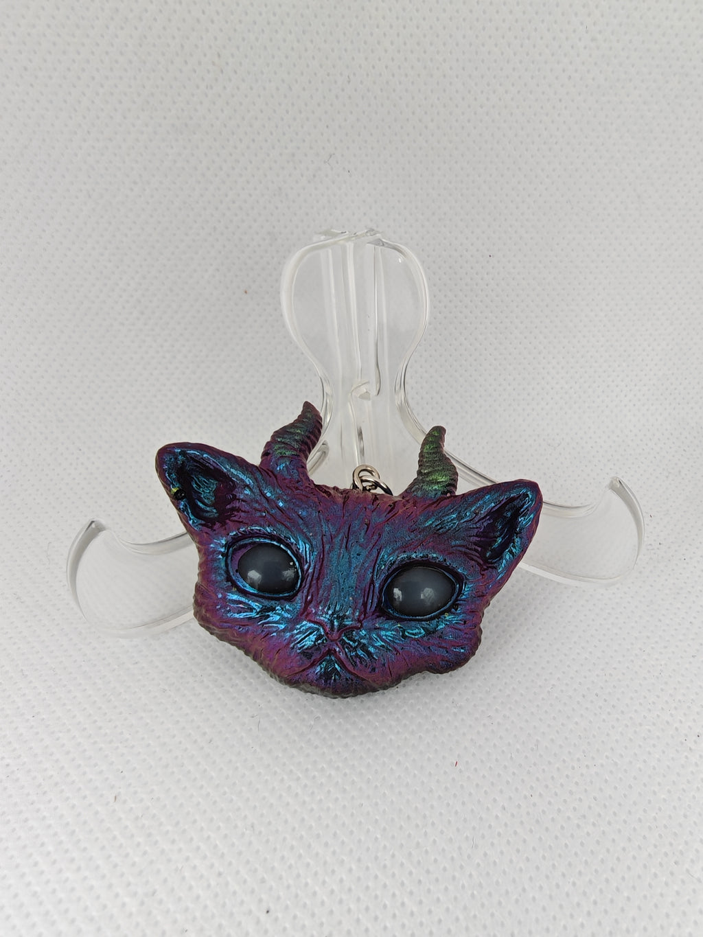 Gothic Cat Keyring Set: Horned and Third Eye Demon Cats- Handmade resin Duo-Unique Devil Cat gift