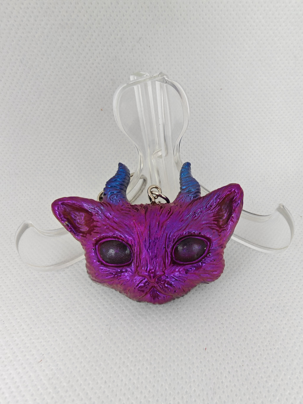 Gothic Cat Keyring Set: Horned and Third Eye Demon Cats- Handmade resin Duo-Unique Devil Cat gift