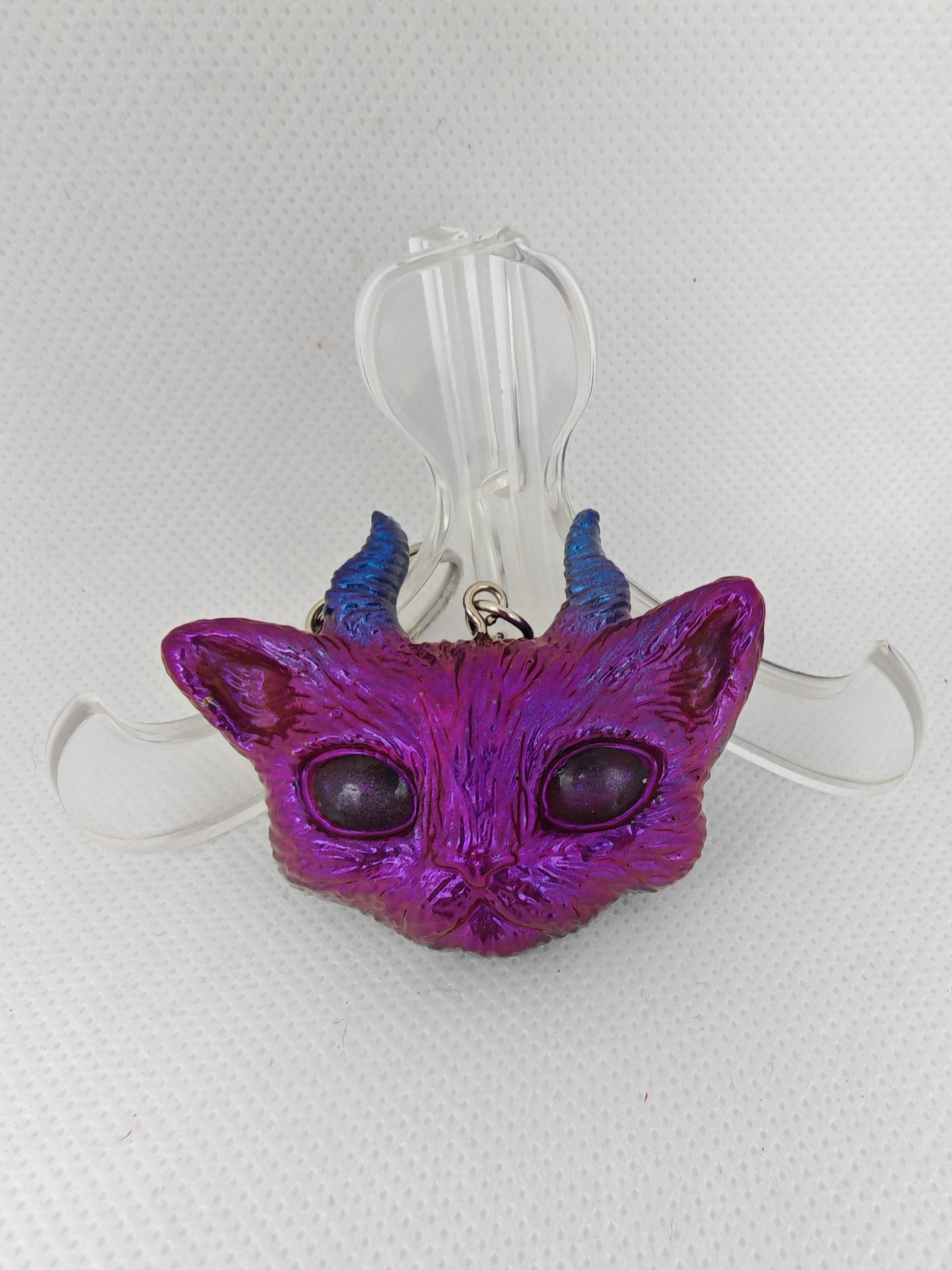 Gothic Cat Keyring Set: Horned and Third Eye Demon Cats- Handmade resin Duo-Unique Devil Cat gift