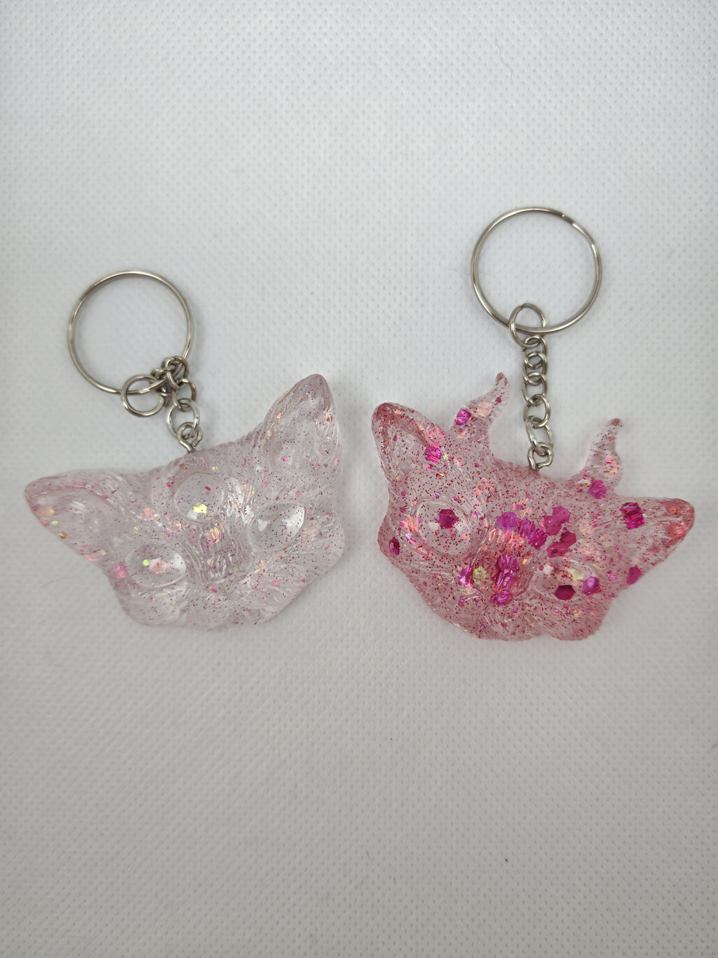 Gothic Cat Keyring Set: Horned and Third Eye Demon Cats- Handmade resin Duo-Unique Devil Cat gift