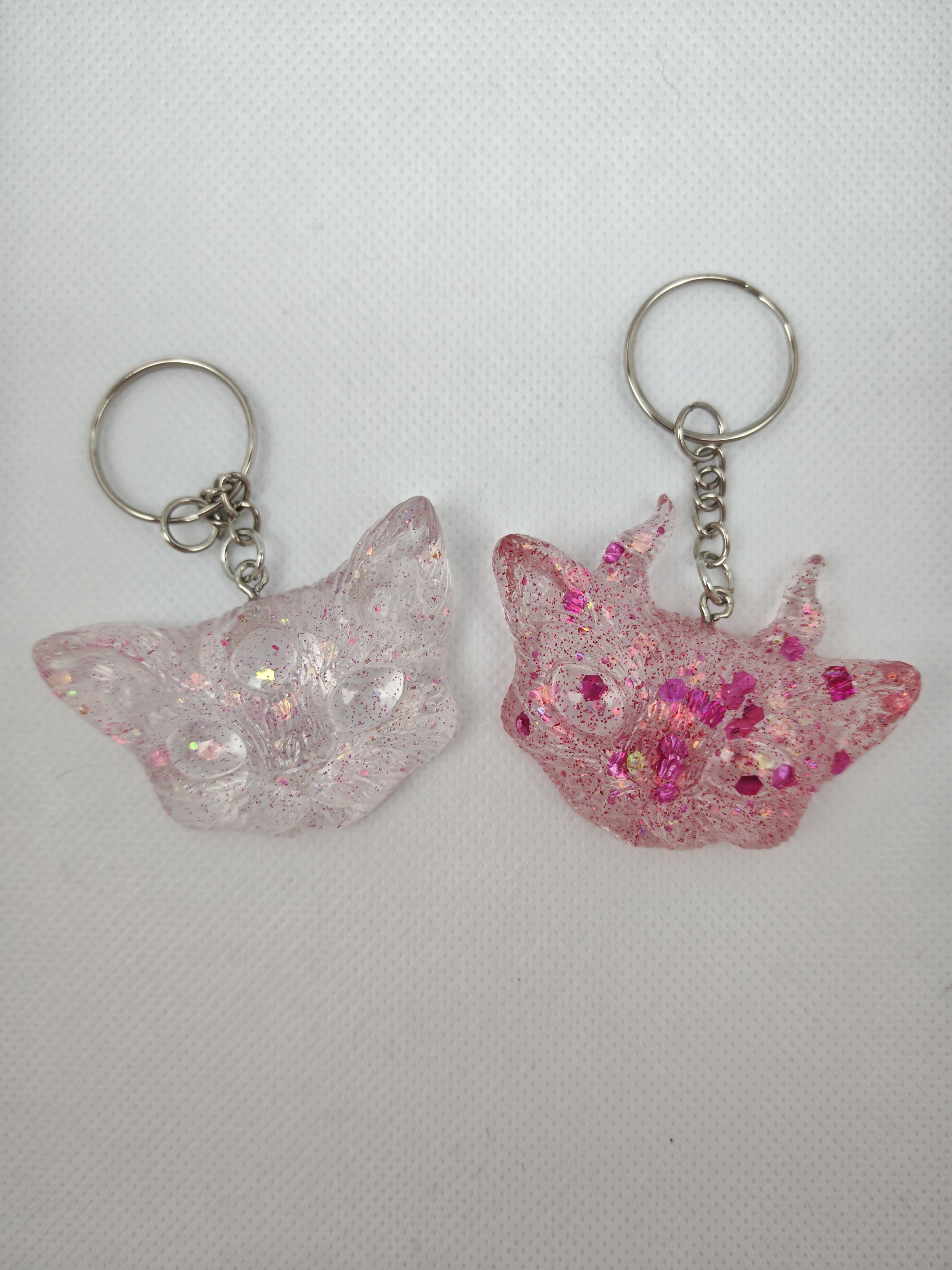 Gothic Cat Keyring Set: Horned and Third Eye Demon Cats- Handmade resin Duo-Unique Devil Cat gift