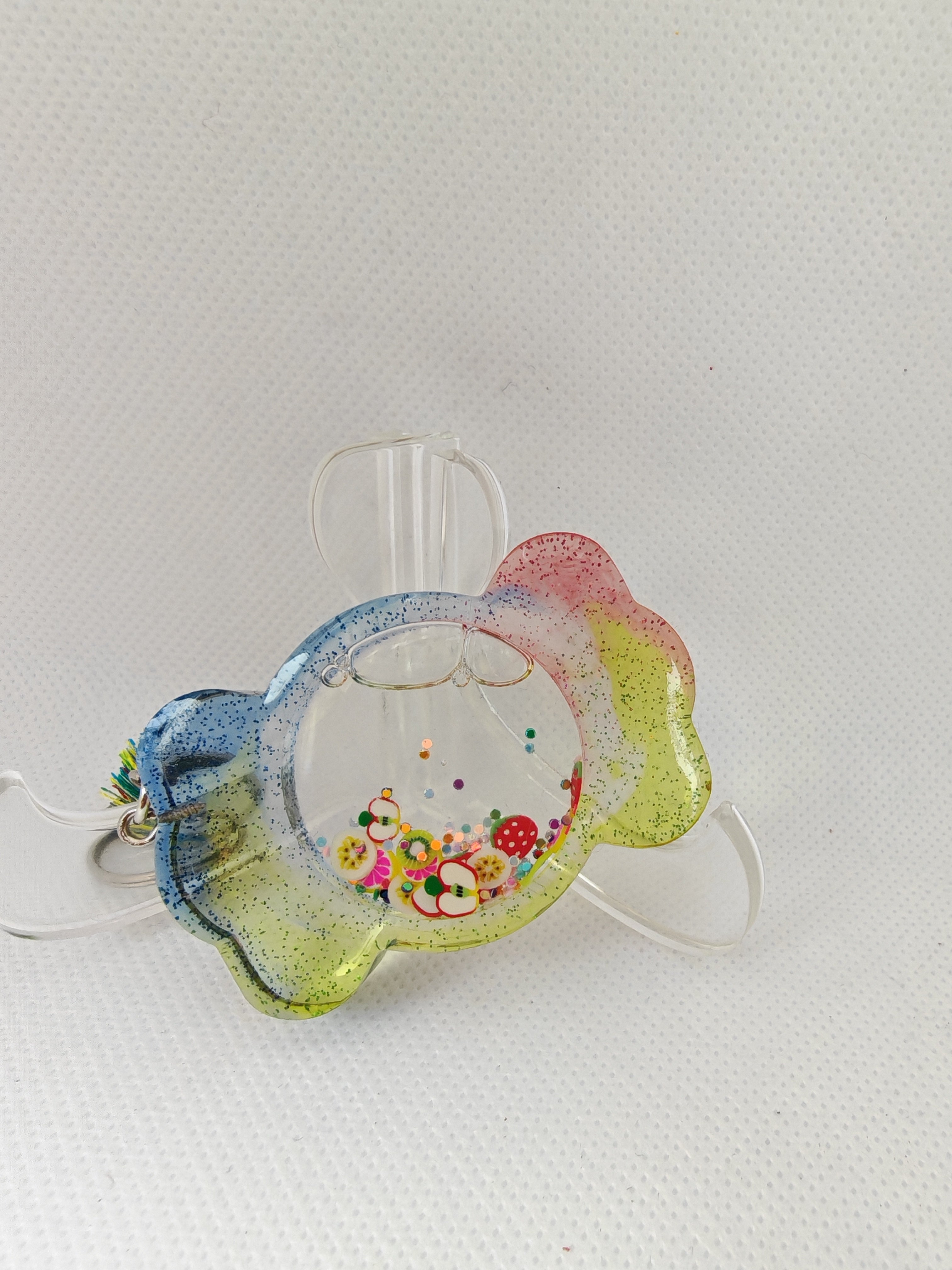 Rainbow Candy Resin Keyring: Handmade Kawaii Shaker Charm