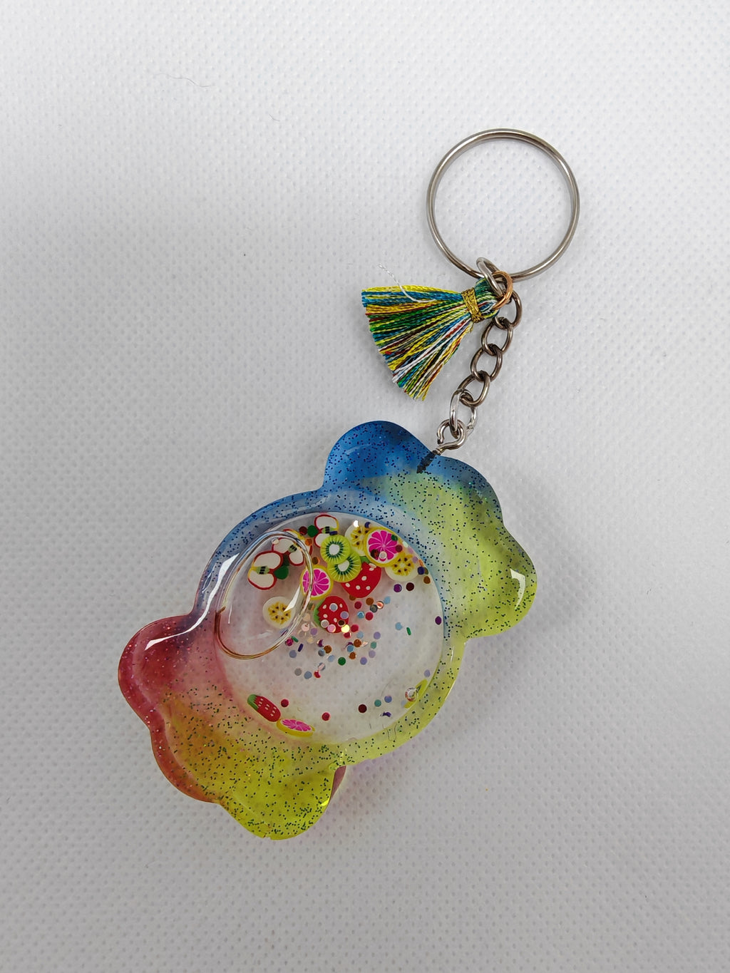 Rainbow Candy Resin Keyring: Handmade Kawaii Shaker Charm