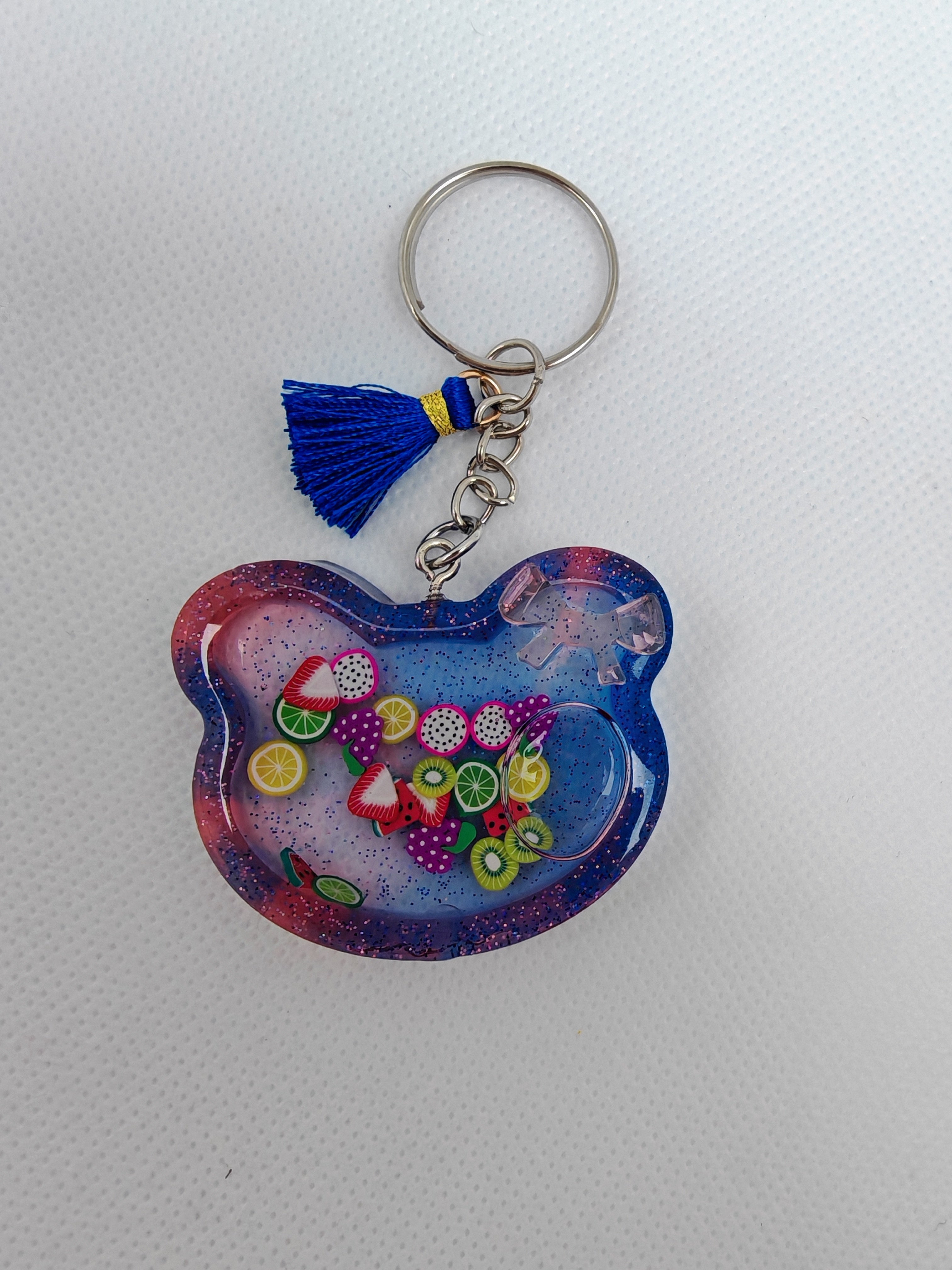 Galaxy Bear Shaker Keychain: Kawaii Resin Charm with Floating Fruit