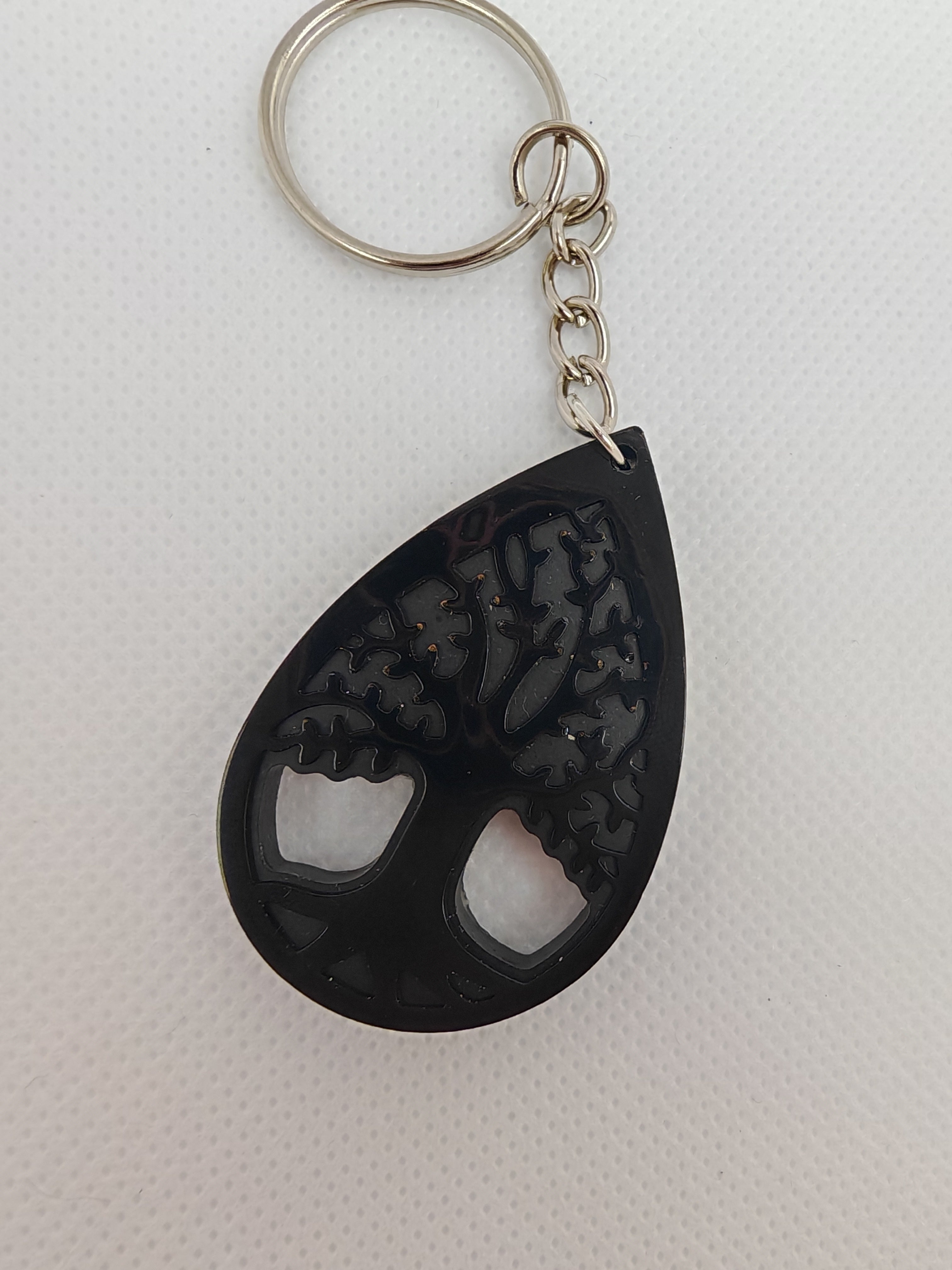 Tree of Life Keyring Set: Black & Celtic Green Resin Charms- Pagan Spiritual Gift