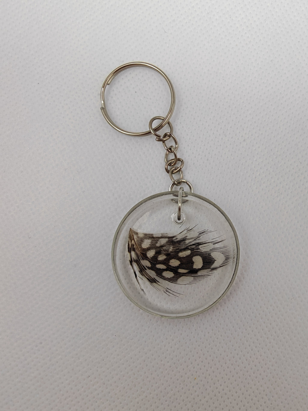 Real Guinea Fowl Feather Resin Keyring: Handmade Boho Charm