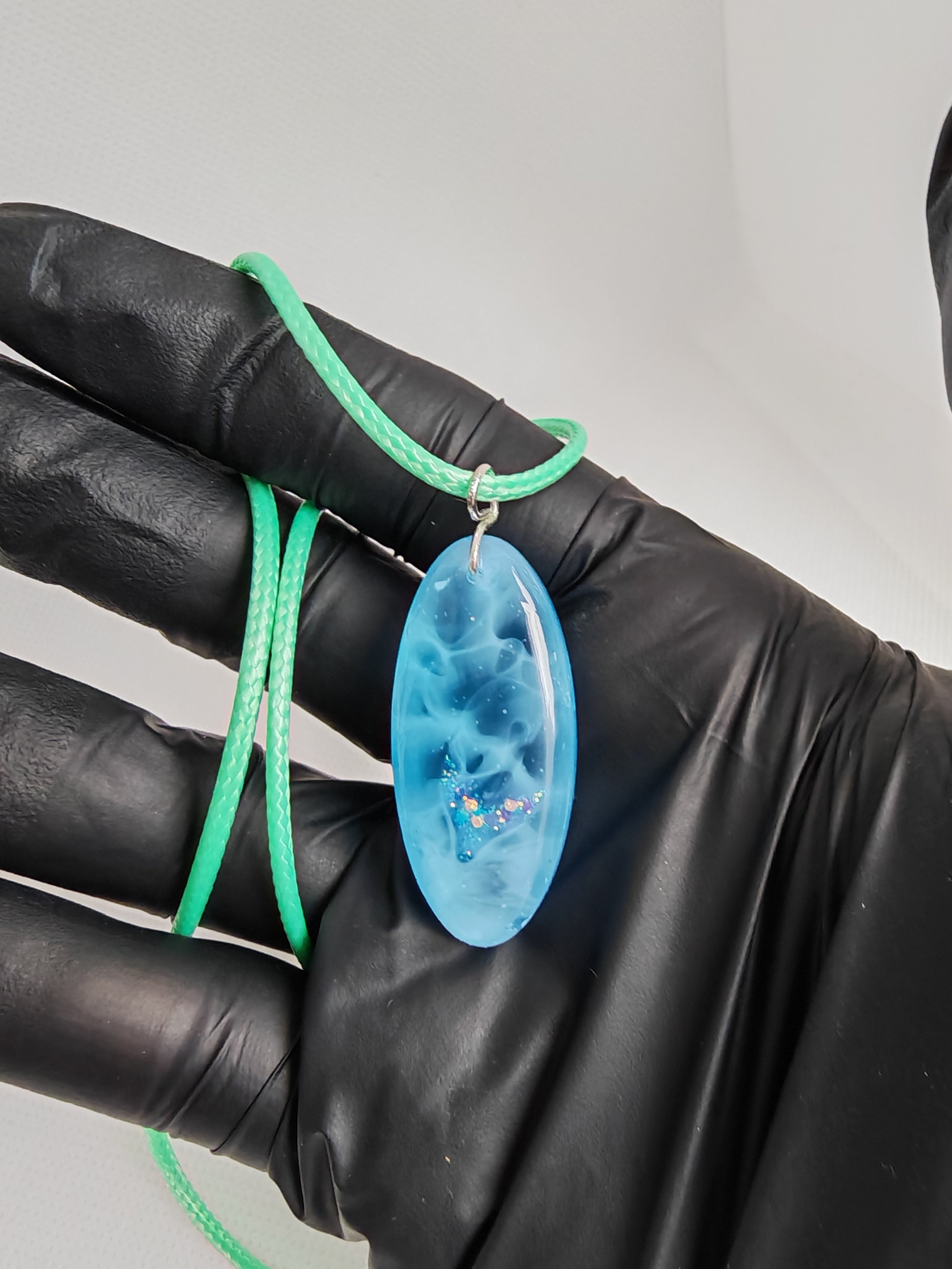 Handmade Ocean Foam Resin Necklace: Mermaid Tail Glitter Pendant