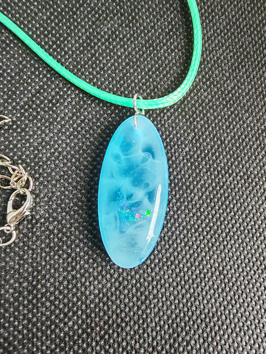 Handmade Ocean Foam Resin Necklace: Mermaid Tail Glitter Pendant