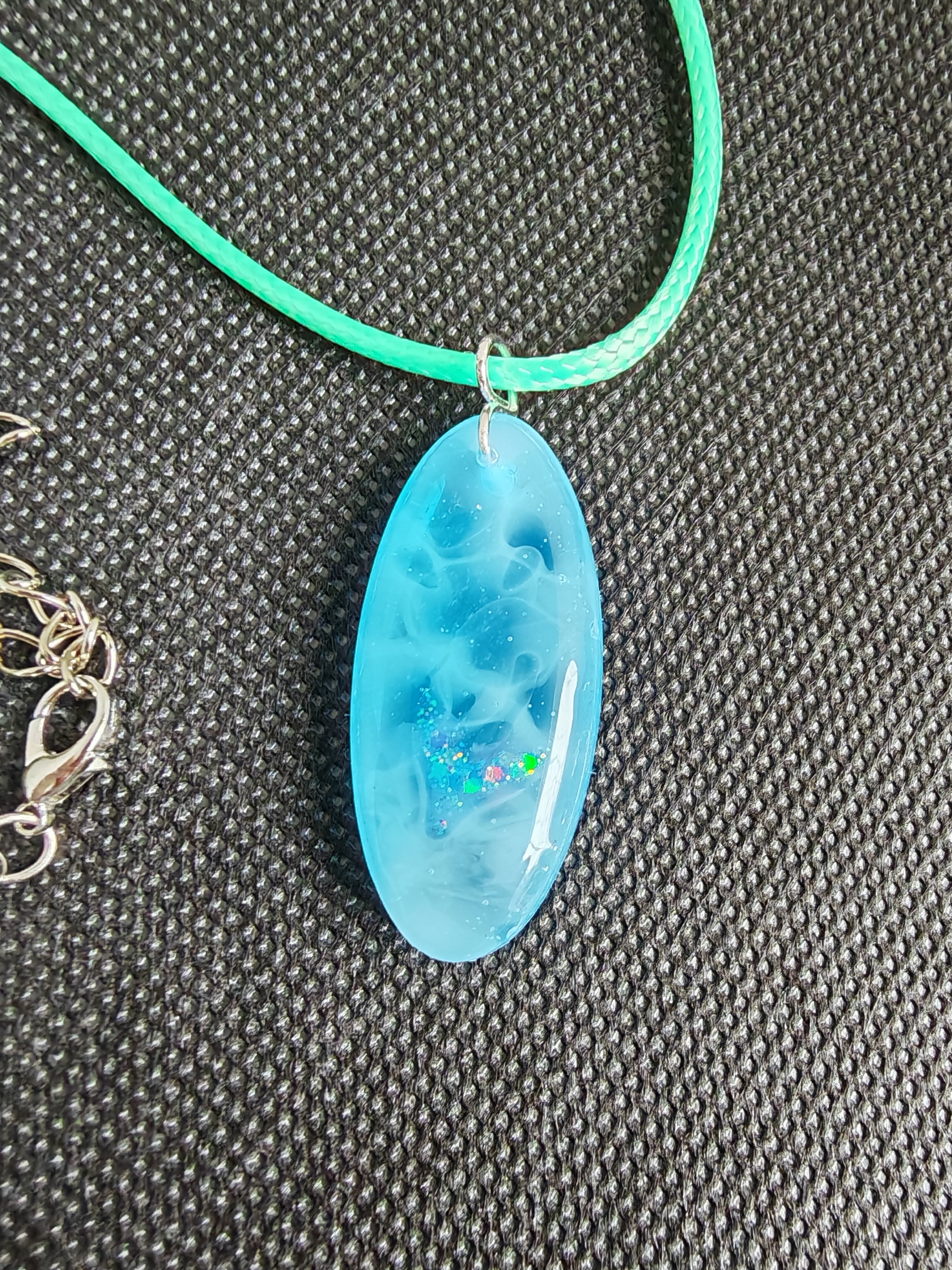 Handmade Ocean Foam Resin Necklace: Mermaid Tail Glitter Pendant