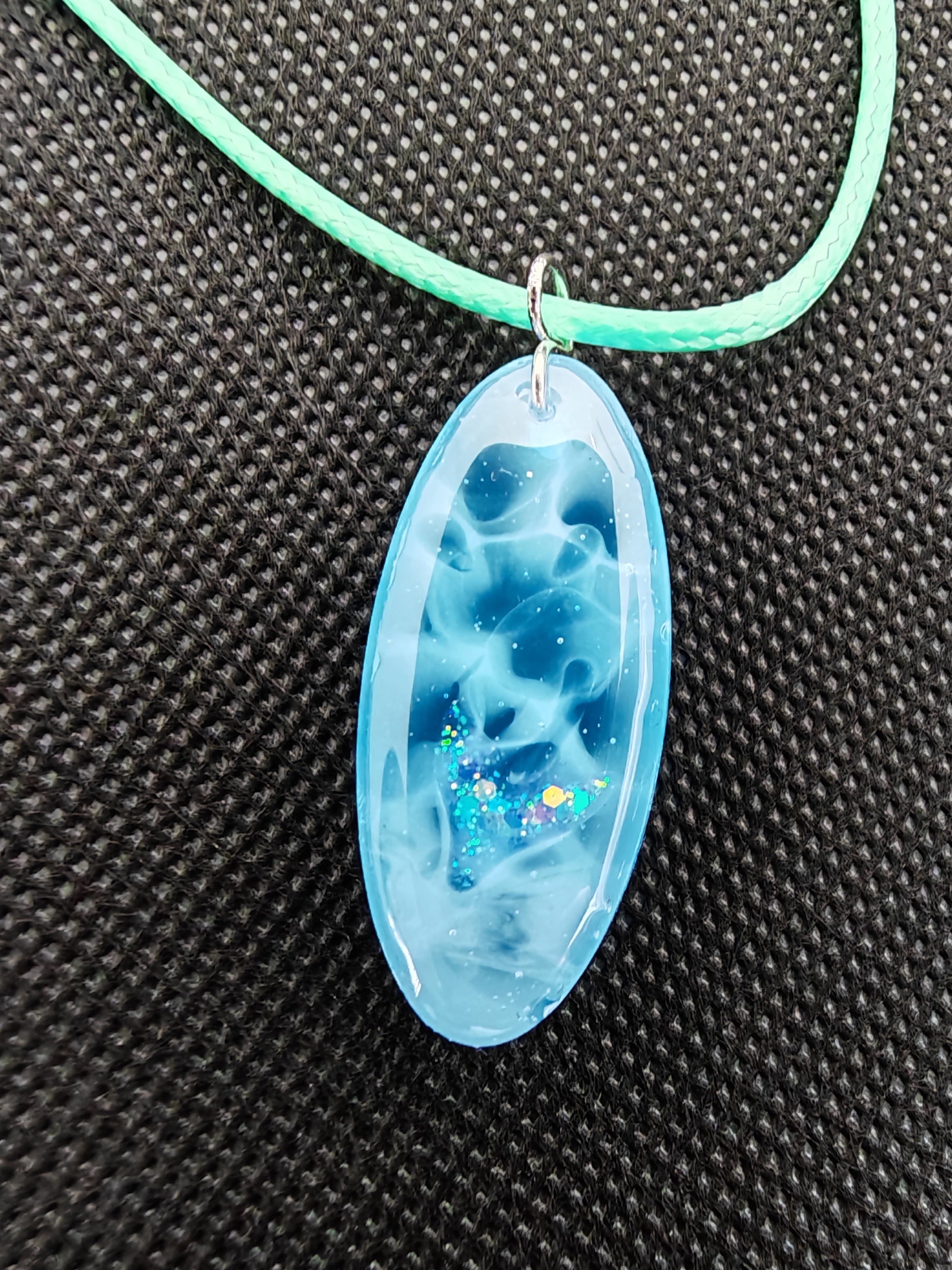 Handmade Ocean Foam Resin Necklace: Mermaid Tail Glitter Pendant