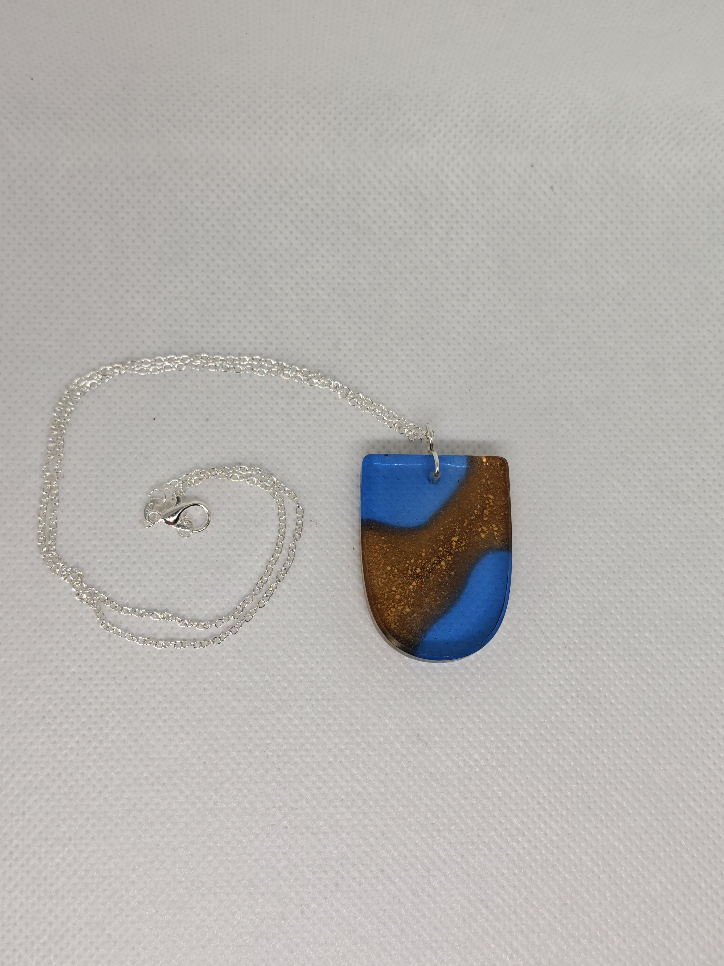 Ocean Sand Dune Resin Necklace: Handmade Blue Gold Wave Pendant