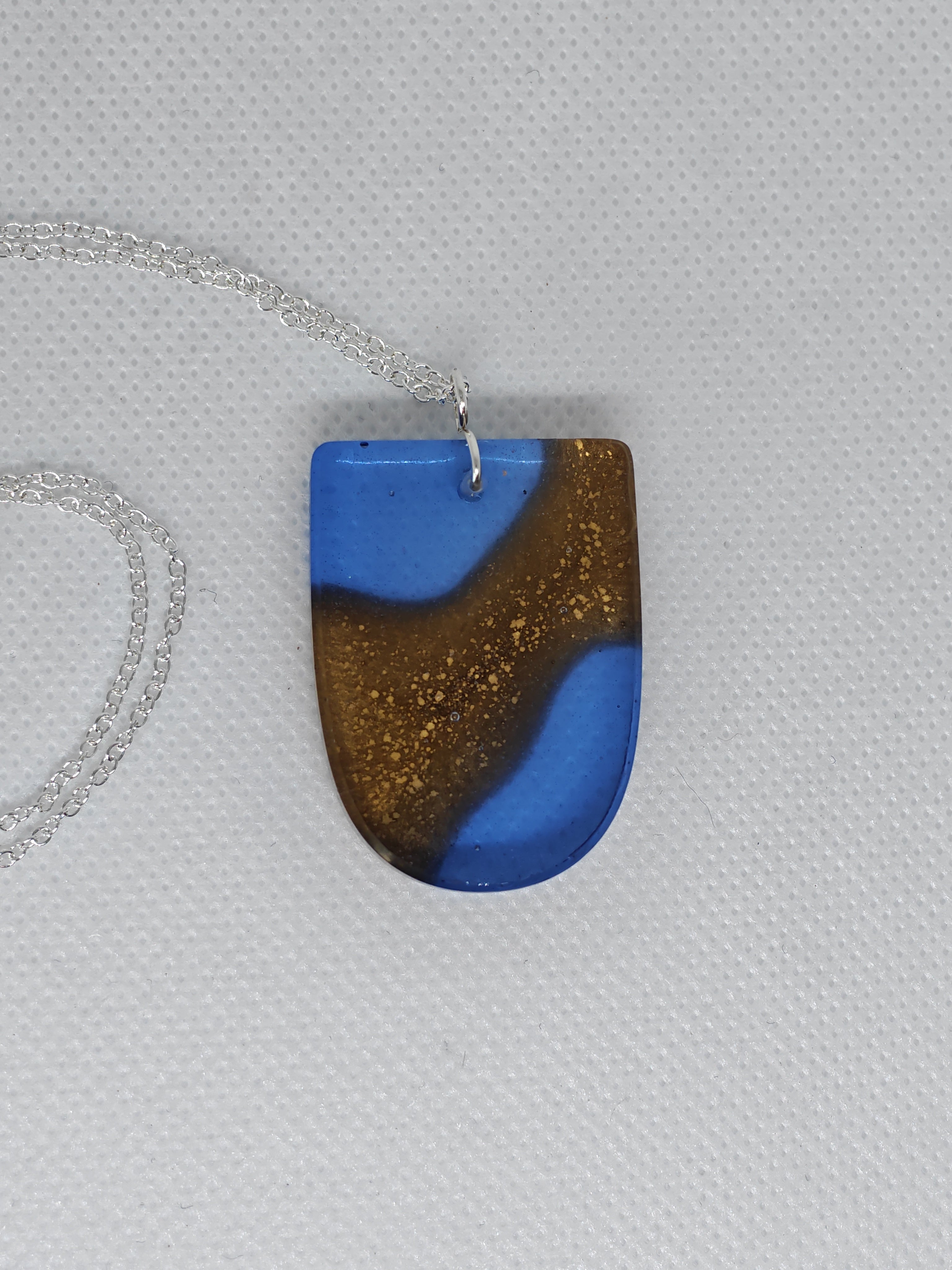 Ocean Sand Dune Resin Necklace: Handmade Blue Gold Wave Pendant