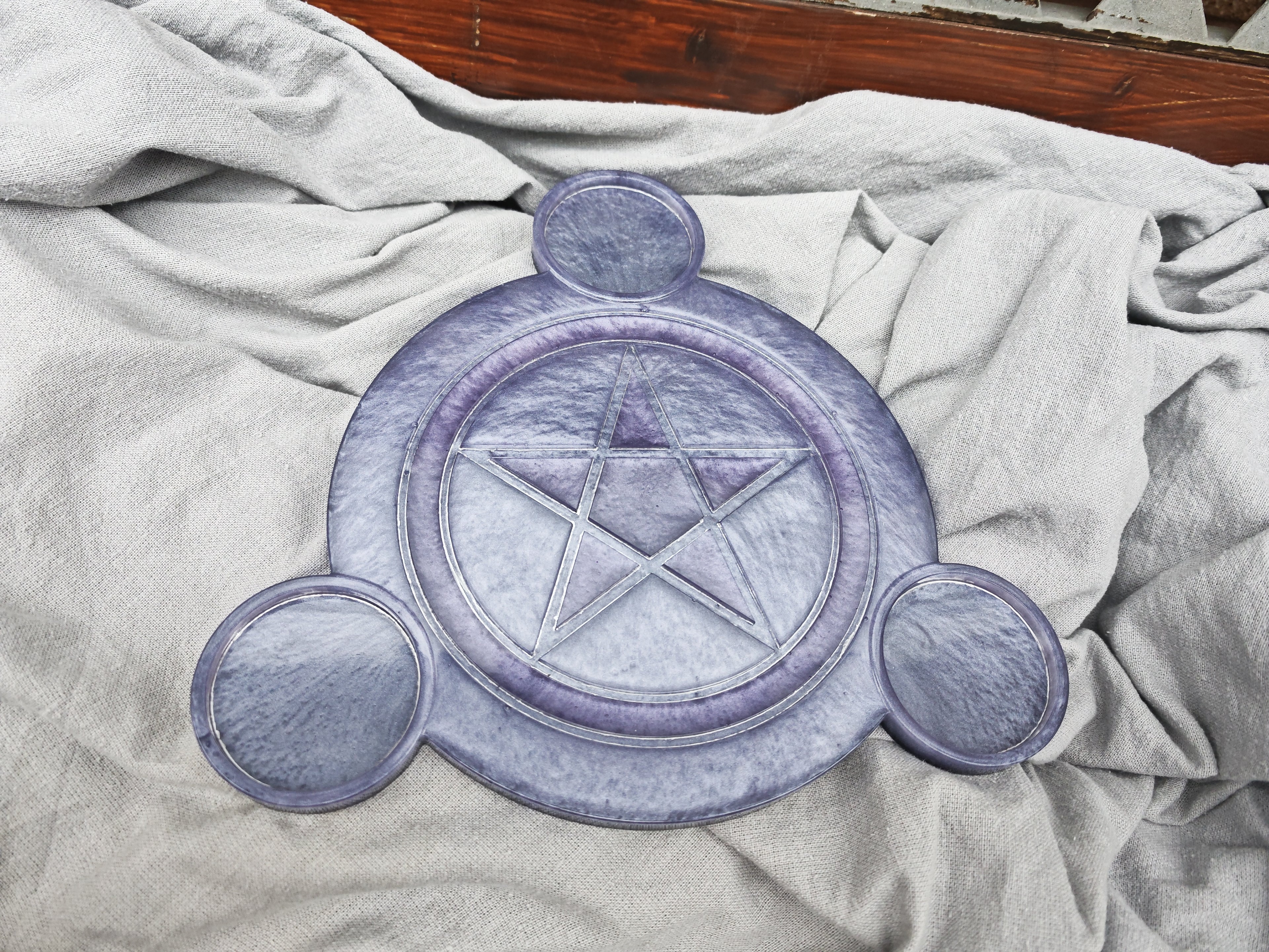 Pentagram Candle Holder: Witchcraft Handmade Resin, Wiccan Altar Decor, Pagan Triple Goddess