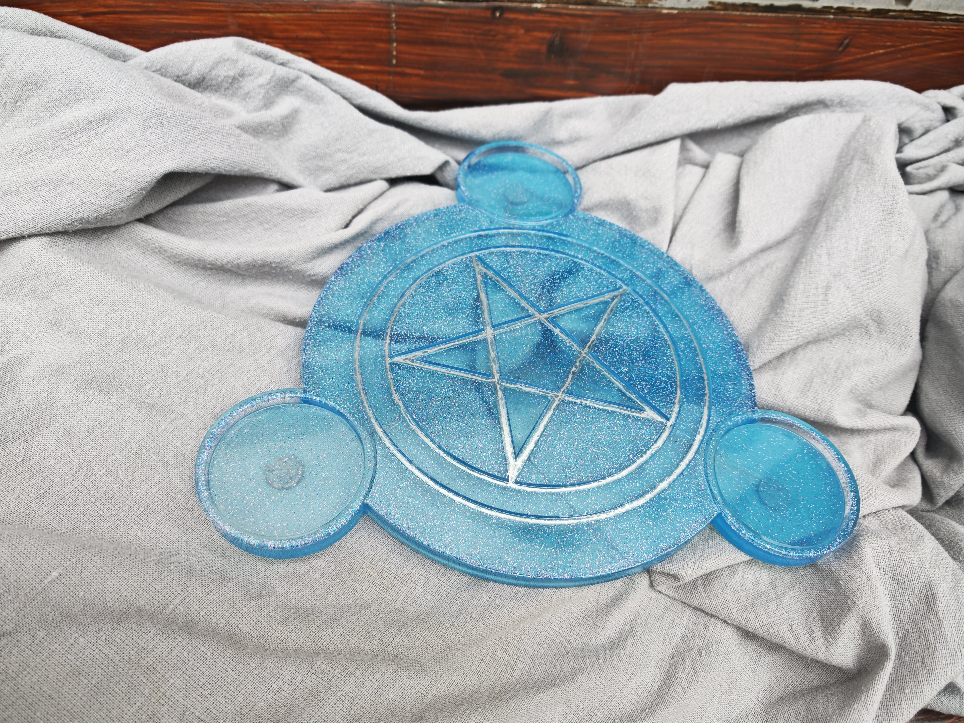 Pentagram Candle Holder: Witchcraft Handmade Resin, Wiccan Altar Decor, Pagan Triple Goddess