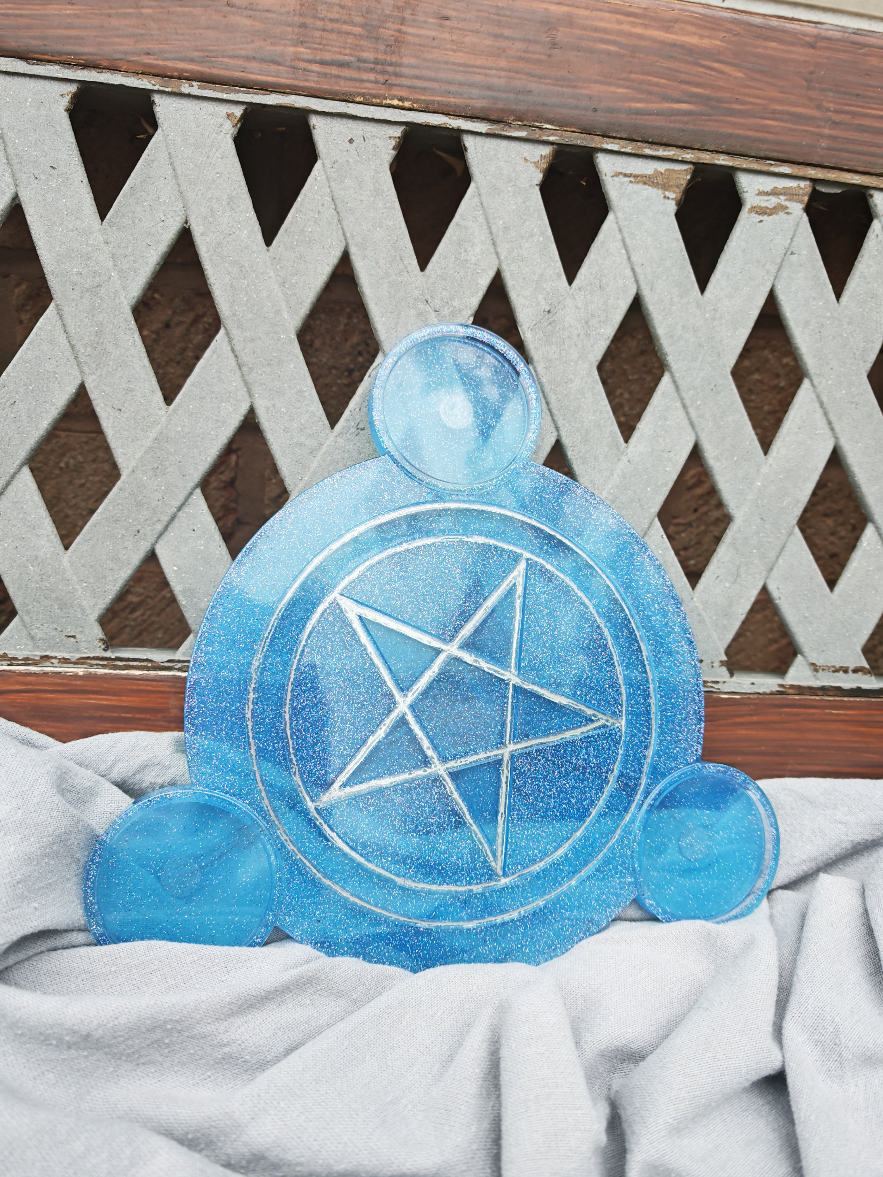 Pentagram Candle Holder: Witchcraft Handmade Resin, Wiccan Altar Decor, Pagan Triple Goddess