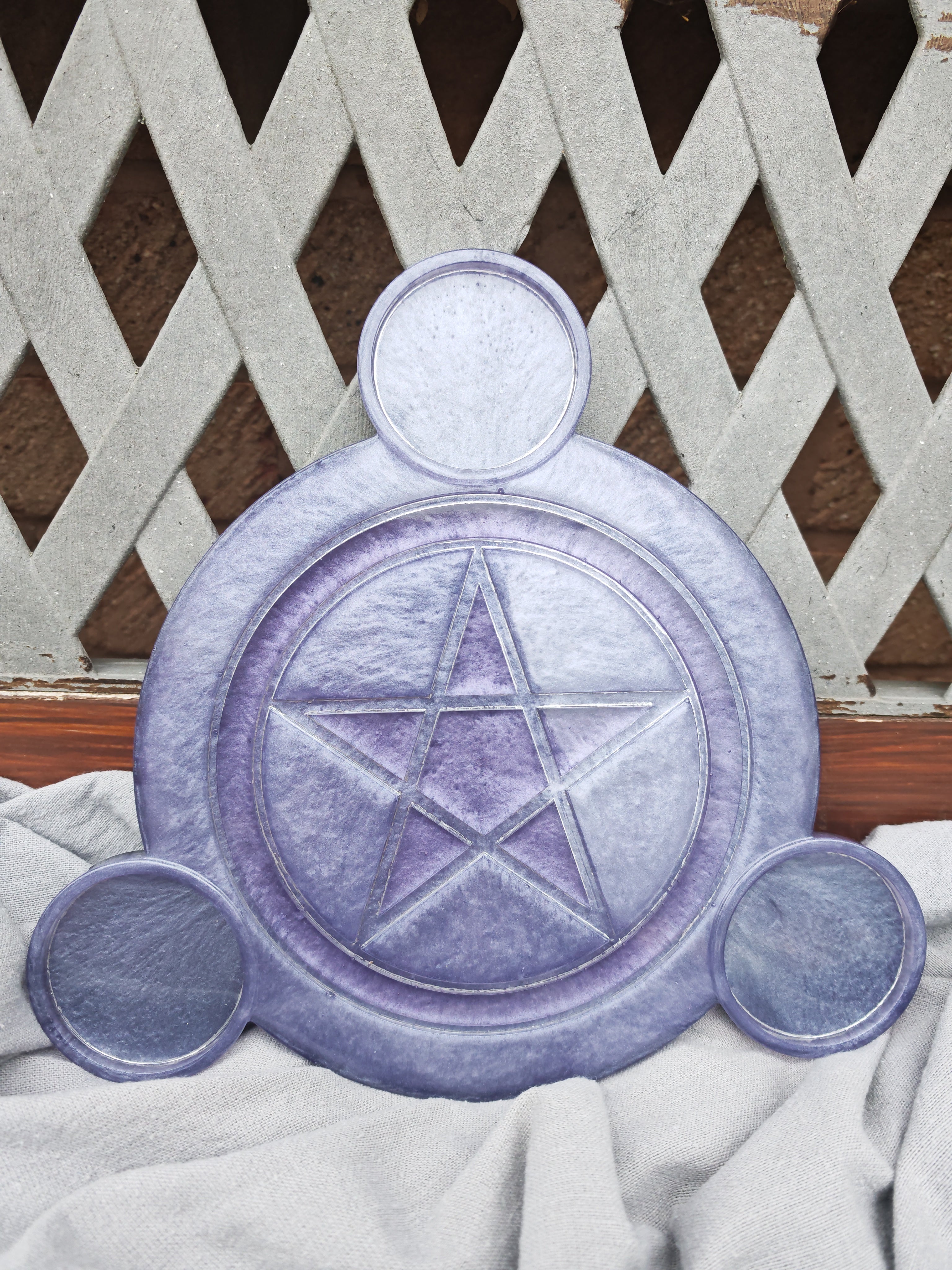Pentagram Candle Holder: Witchcraft Handmade Resin, Wiccan Altar Decor, Pagan Triple Goddess