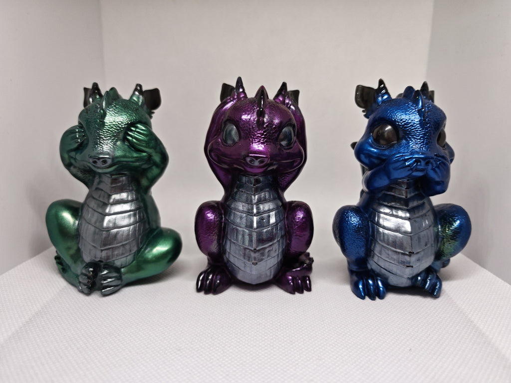 Figurines set: See No Evil, Speak No Evil, Hear No Evil- Baby Dragons- Gothic Fantasy Decor