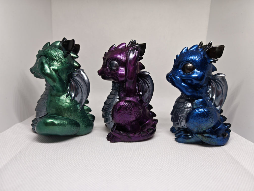 Figurines set: See No Evil, Speak No Evil, Hear No Evil- Baby Dragons- Gothic Fantasy Decor