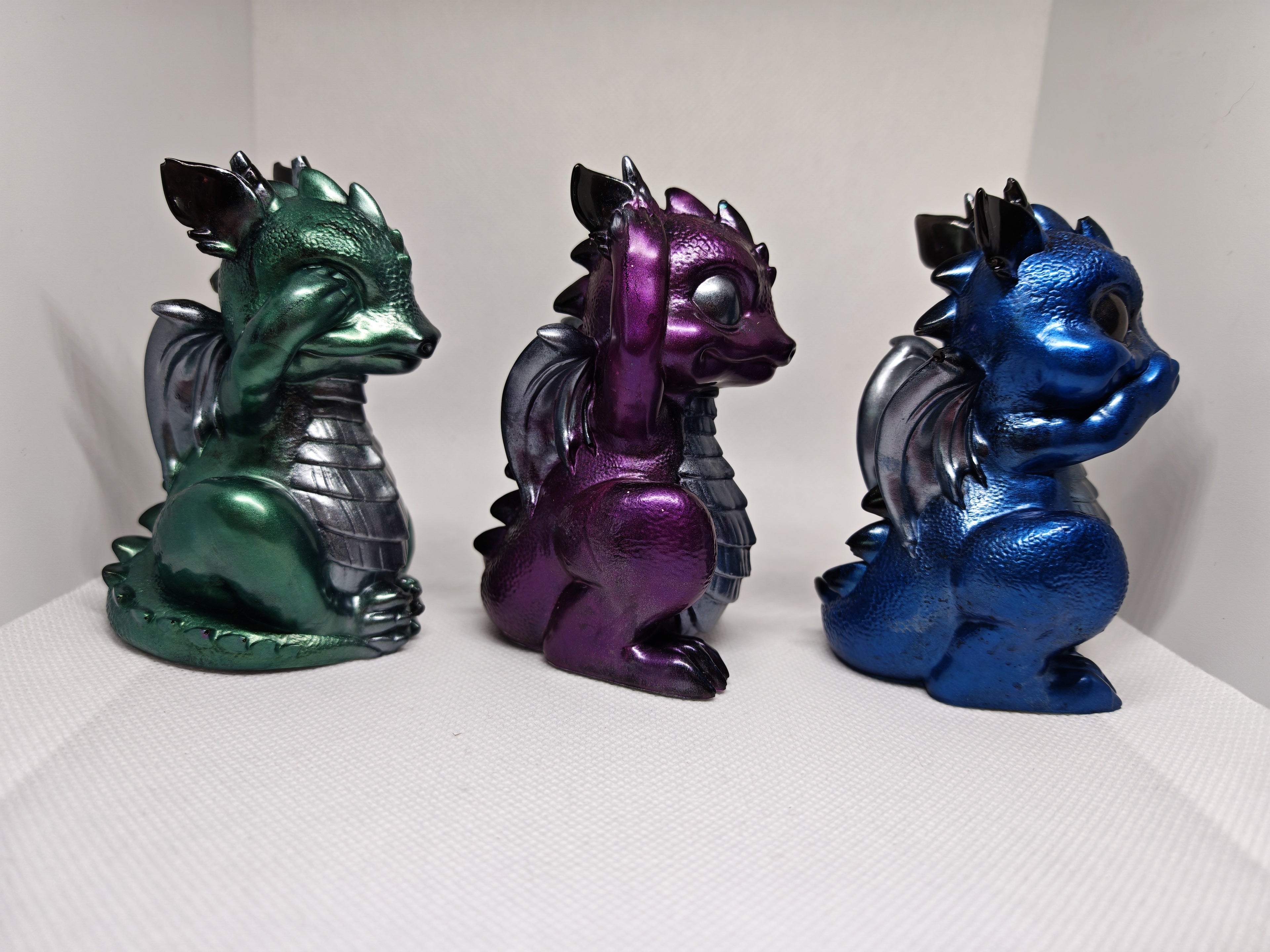 Figurines set: See No Evil, Speak No Evil, Hear No Evil- Baby Dragons- Gothic Fantasy Decor
