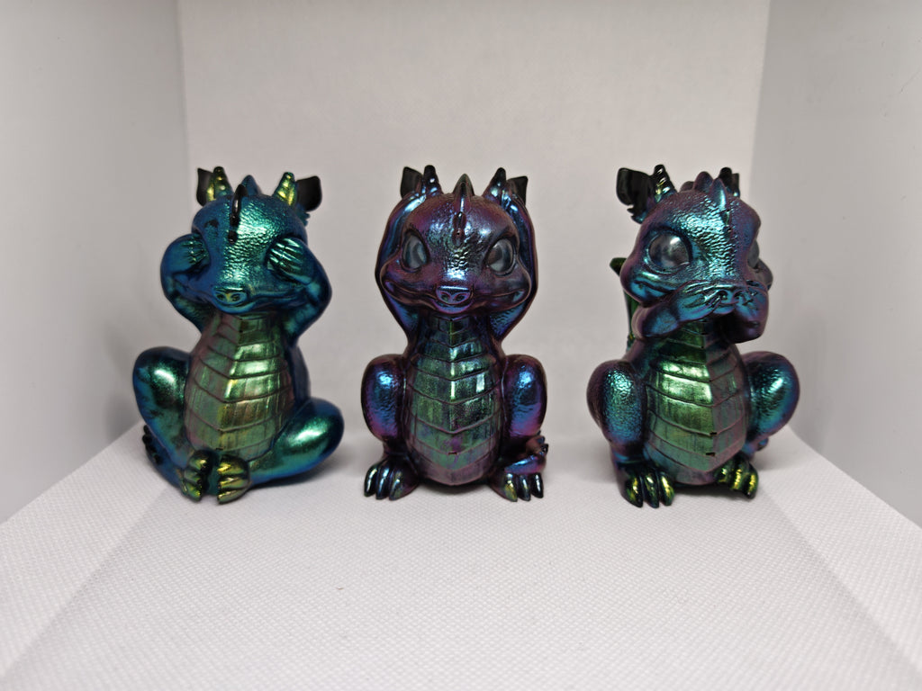 Figurines set: See No Evil, Speak No Evil, Hear No Evil- Baby Dragons- Gothic Fantasy Decor