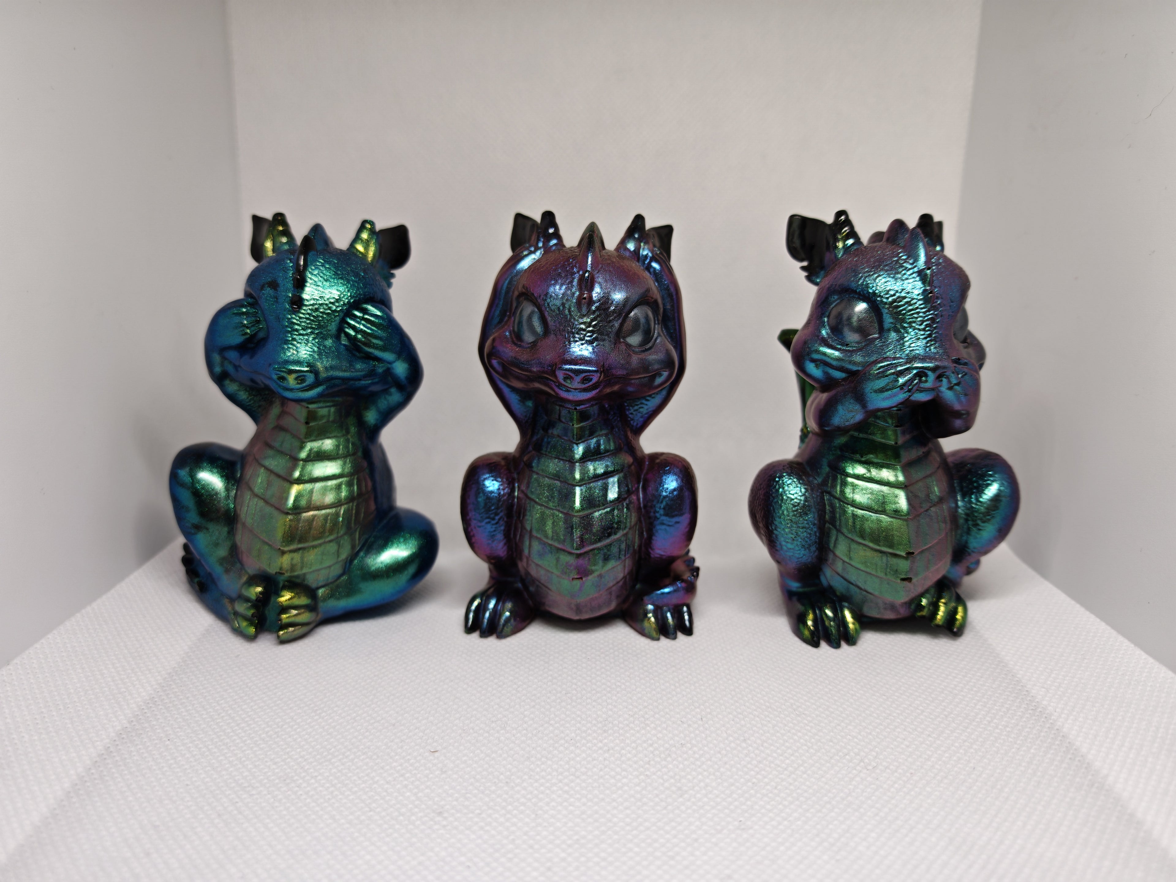 Figurines set: See No Evil, Speak No Evil, Hear No Evil- Baby Dragons- Gothic Fantasy Decor
