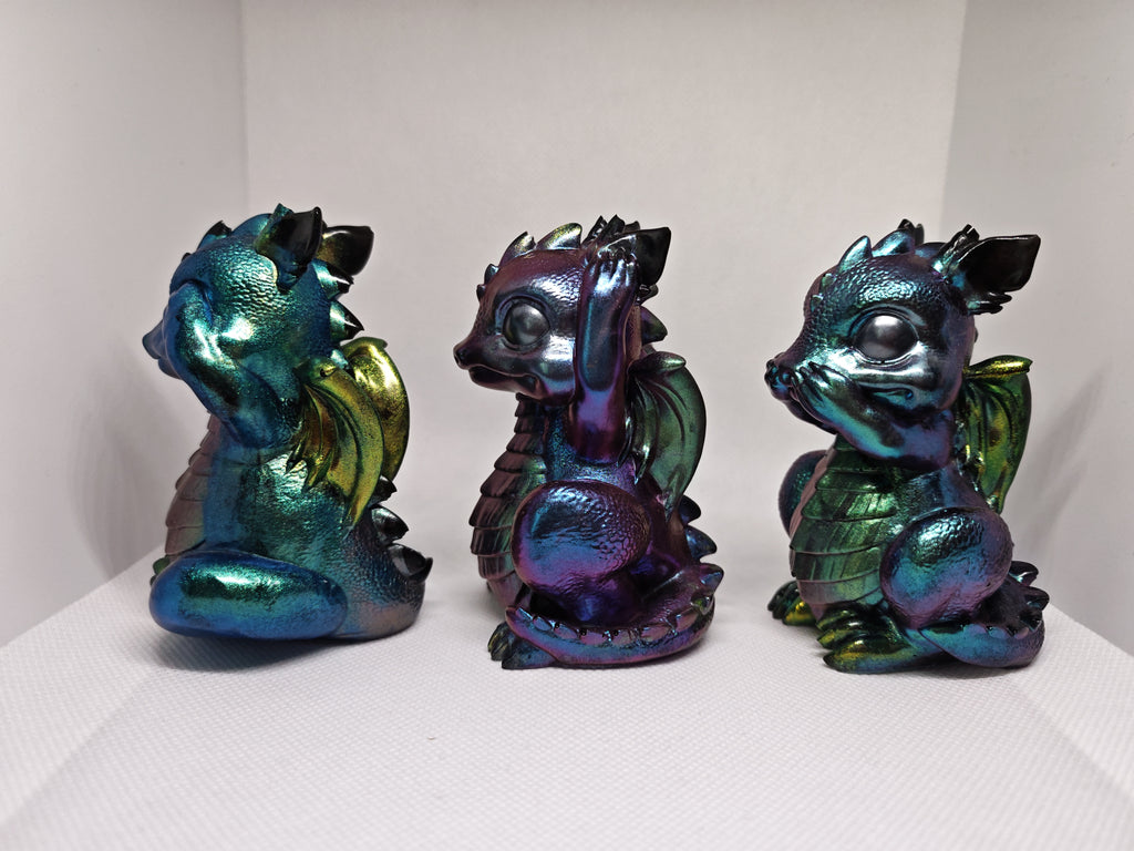 Figurines set: See No Evil, Speak No Evil, Hear No Evil- Baby Dragons- Gothic Fantasy Decor