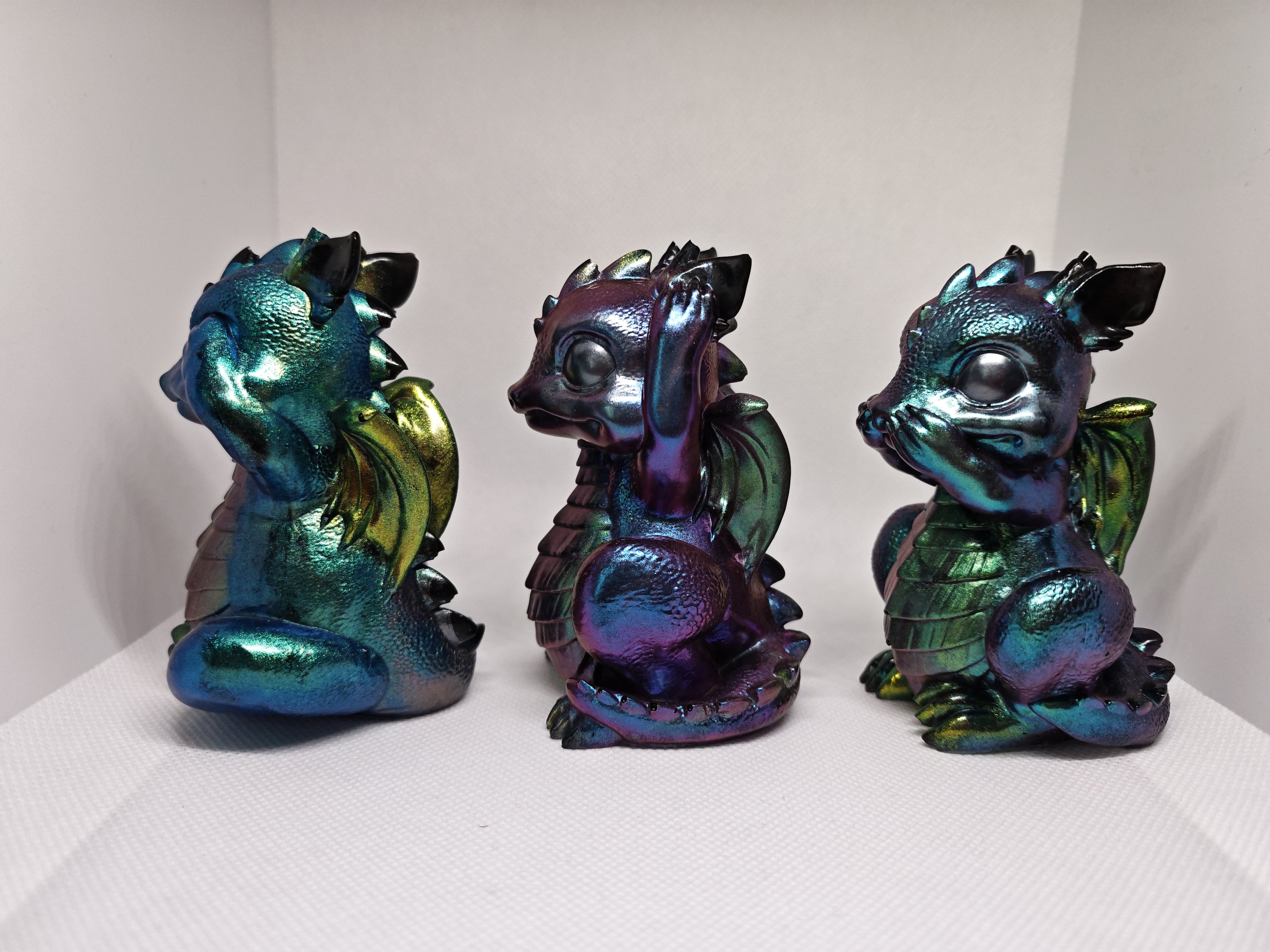 Figurines set: See No Evil, Speak No Evil, Hear No Evil- Baby Dragons- Gothic Fantasy Decor